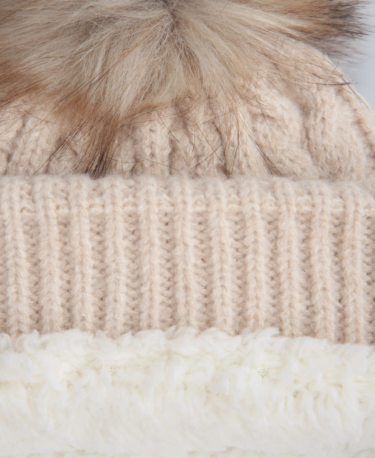 Becky Womens Sherpa Lined Pom Beanie - Light Beige
