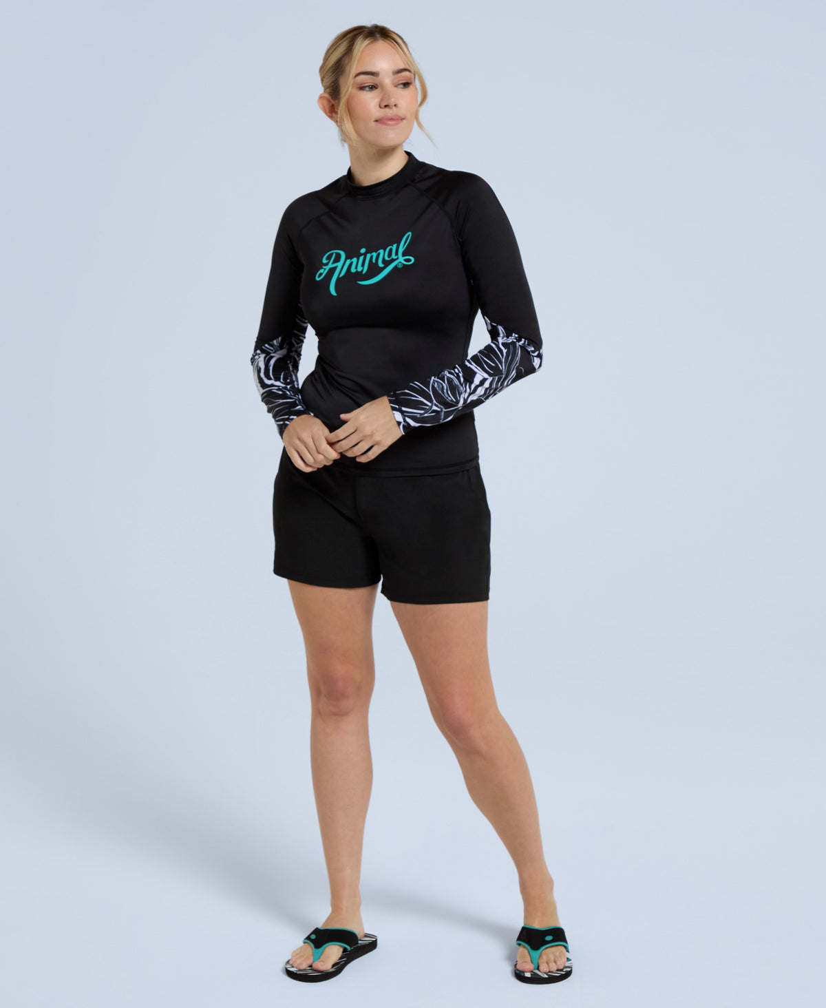 Lillie Womens Printed Panel Rash Vest - Jet Black