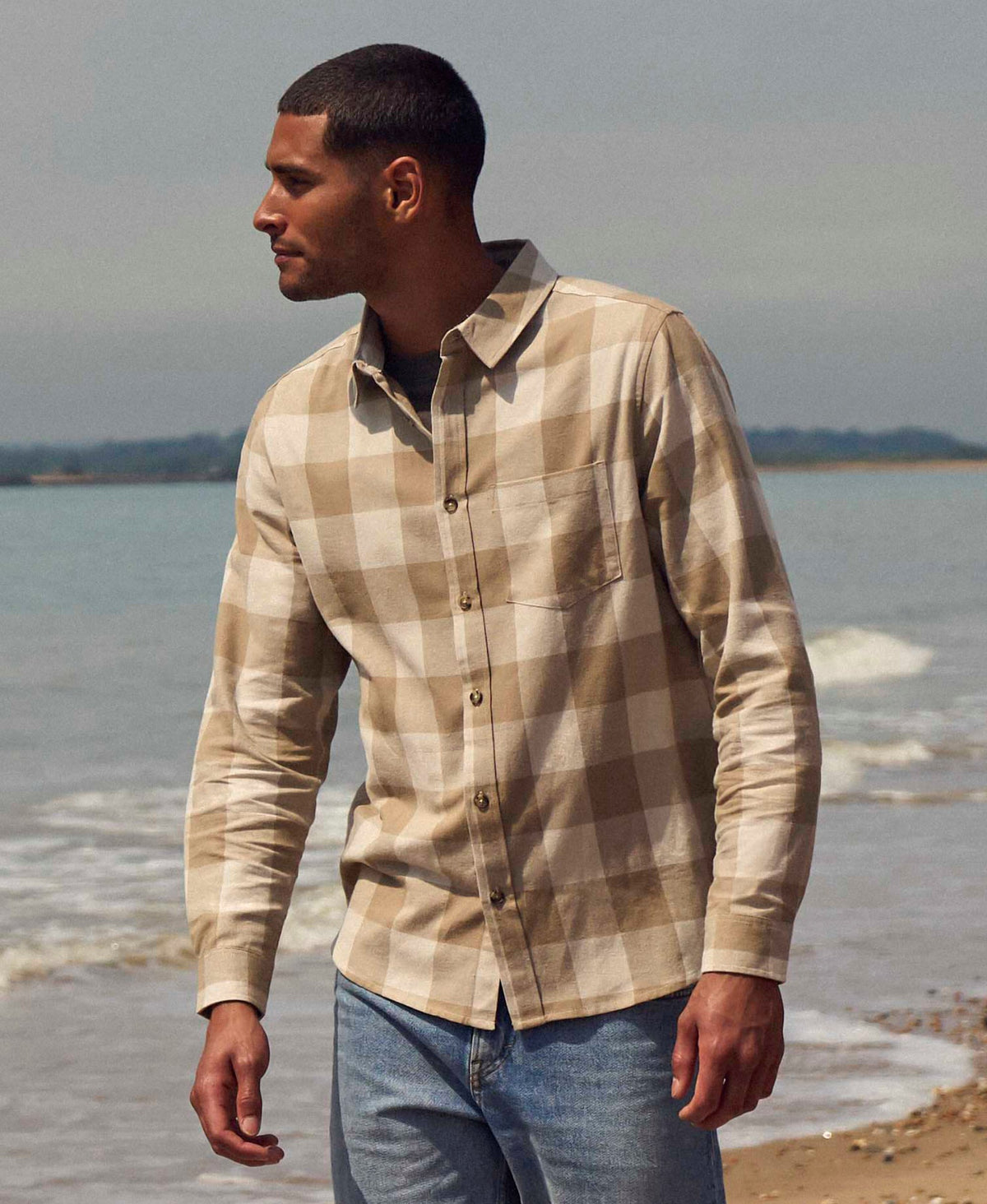 Cove Mens Flannel Shirt - Cream