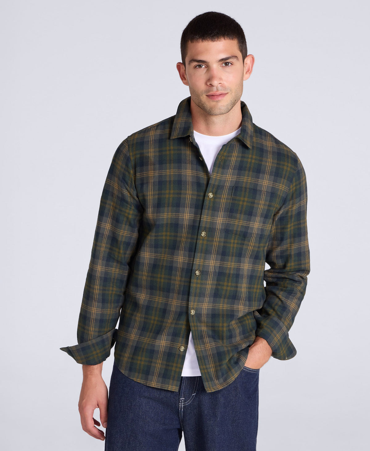 Cove Mens Flannel Shirt - Khaki