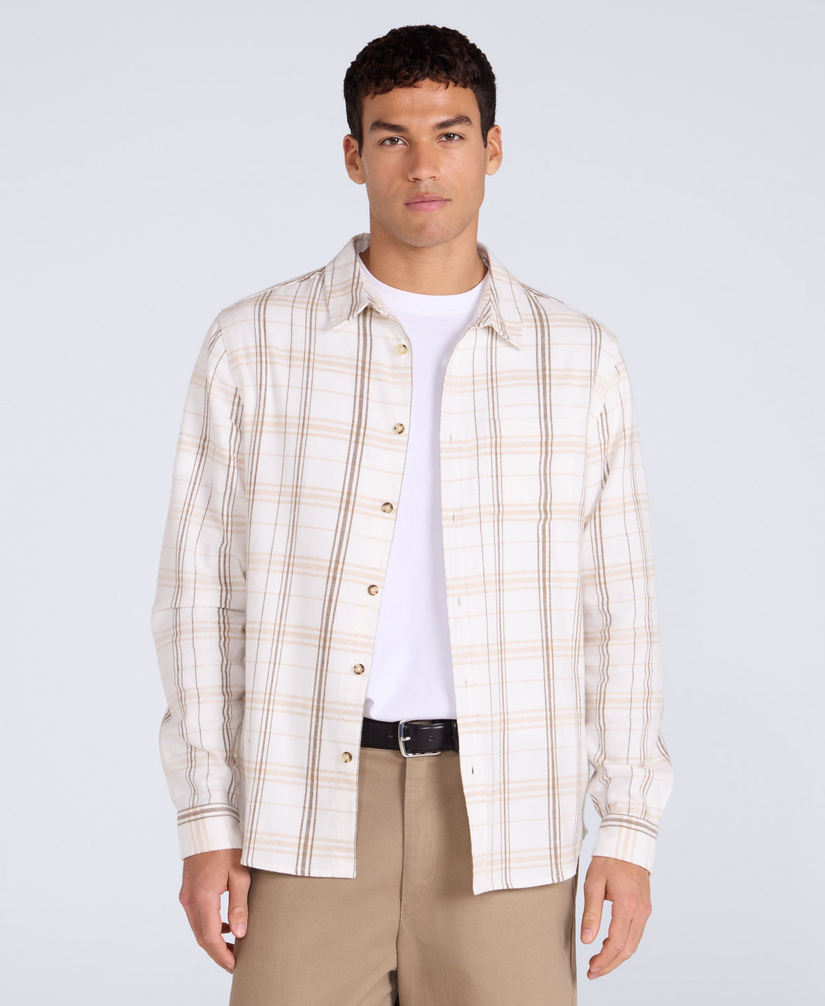 Cove Mens Flannel Shirt - Light Beige