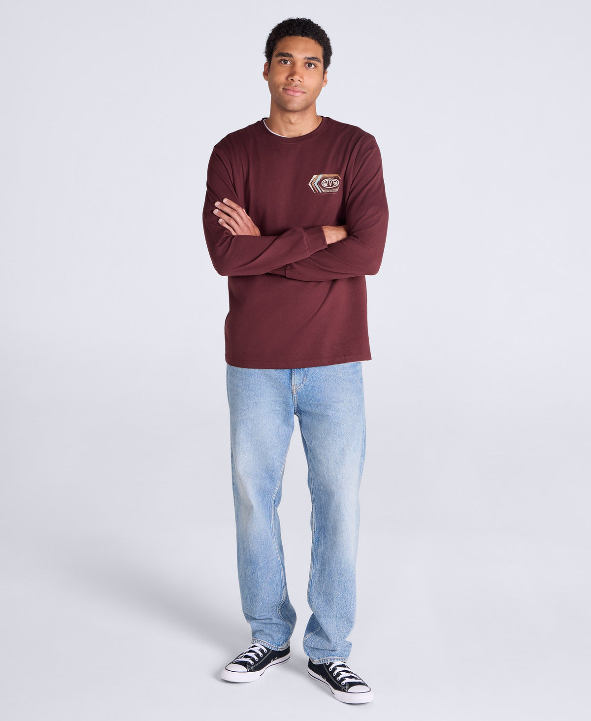 Tommy Mens Graphic Long Sleeve Tee - Dark Burgundy