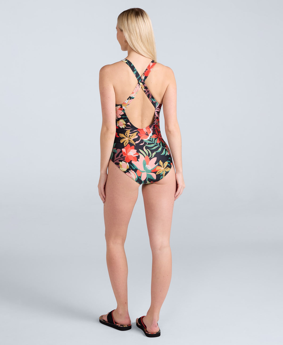 Mia Womens Cross Back Printed Swimsuit - Black