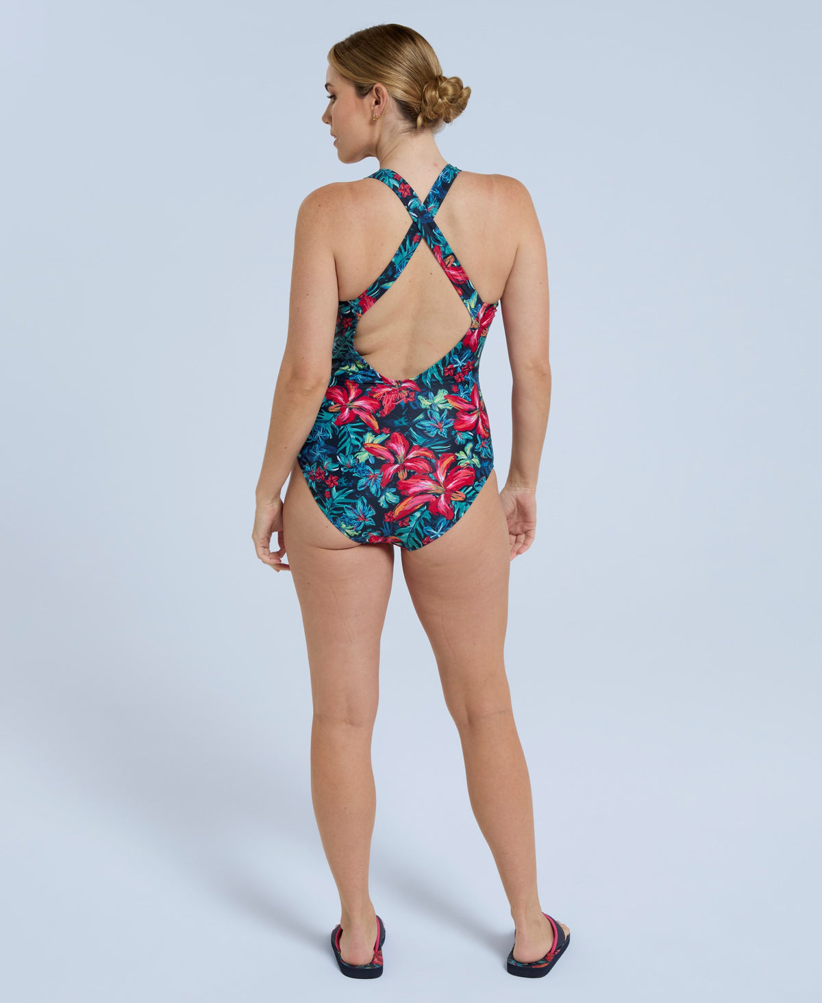 Mia Womens Cross Back Printed Swimsuit - Red