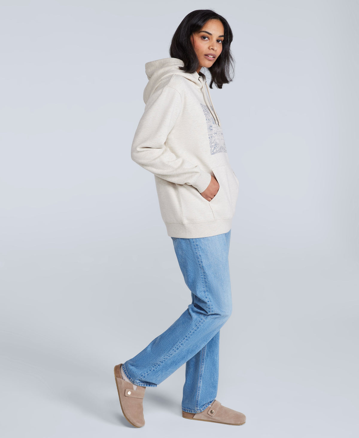 Maya Womens Graphic Hoodie - Light Beige