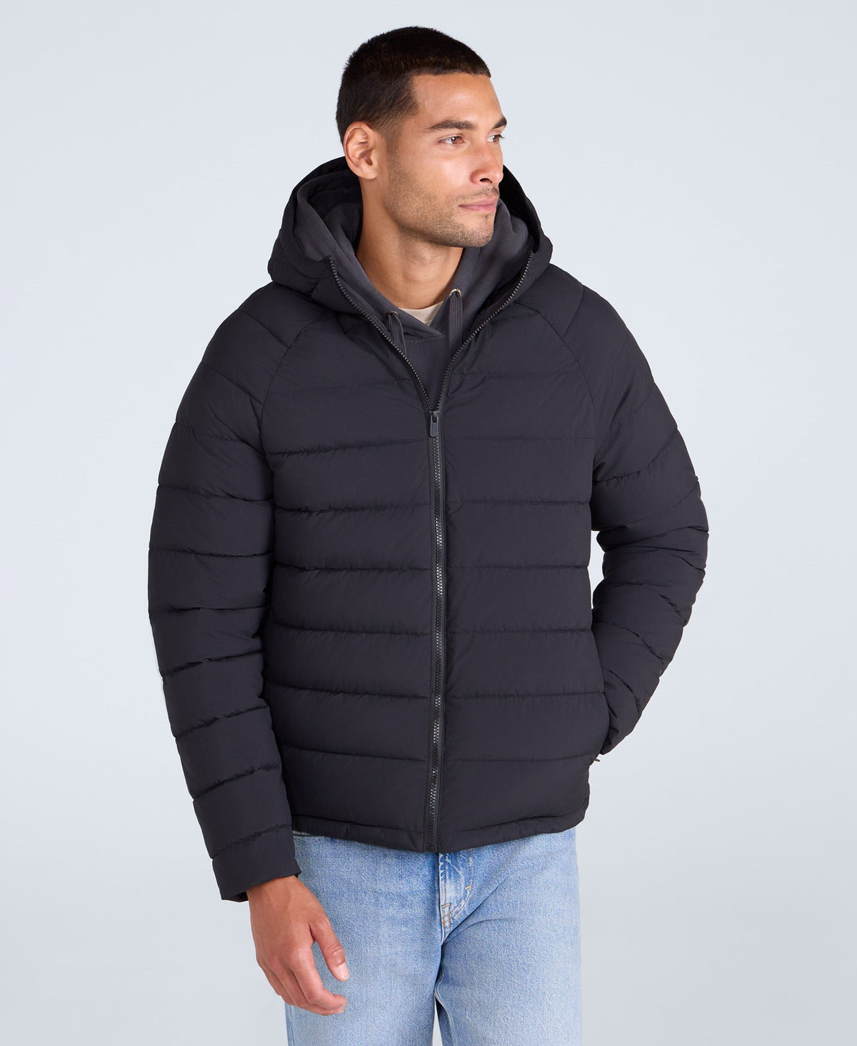 Light Cloud Mens Hooded Padded Jacket - Black
