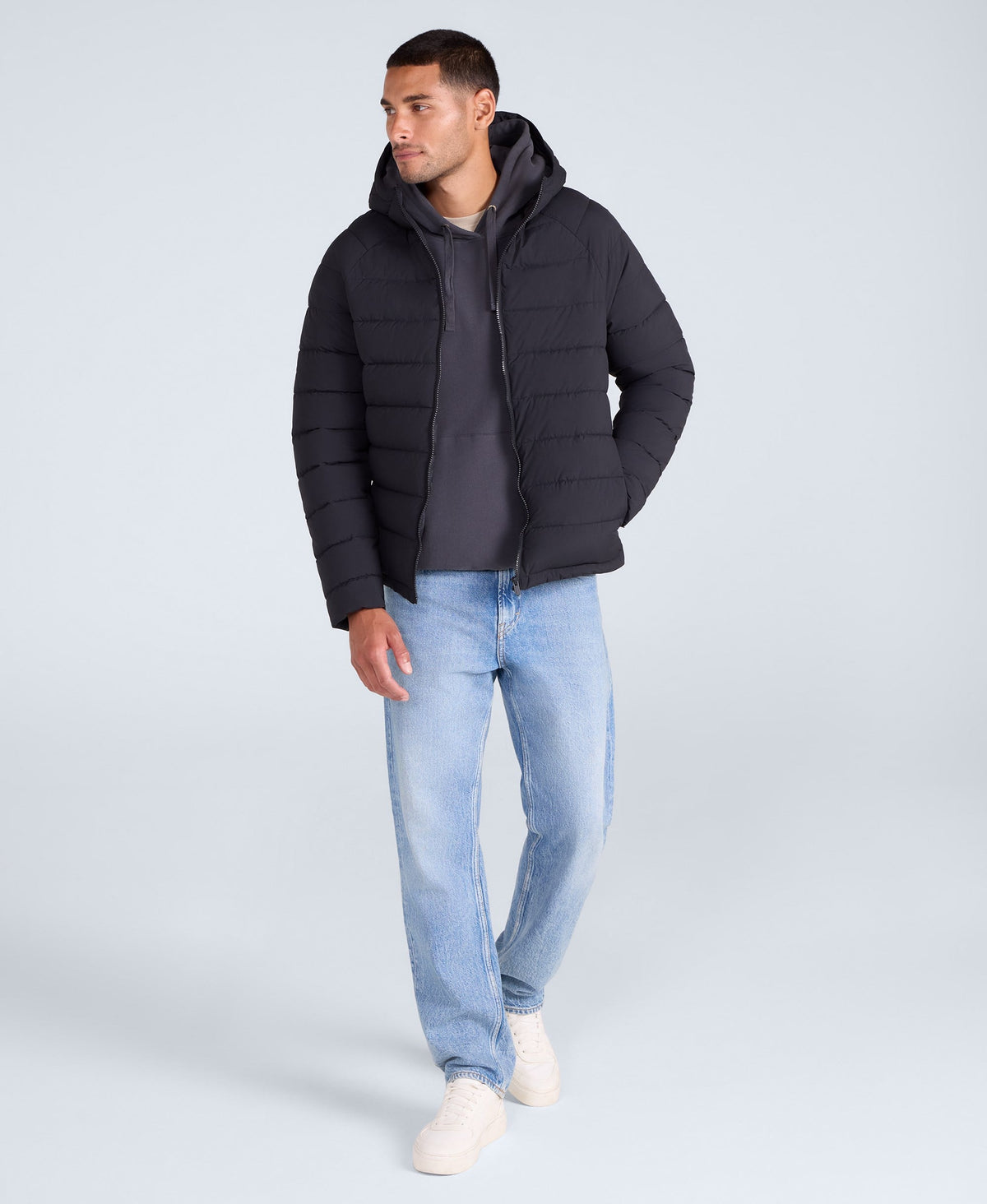 Light Cloud Mens Hooded Padded Jacket - Black