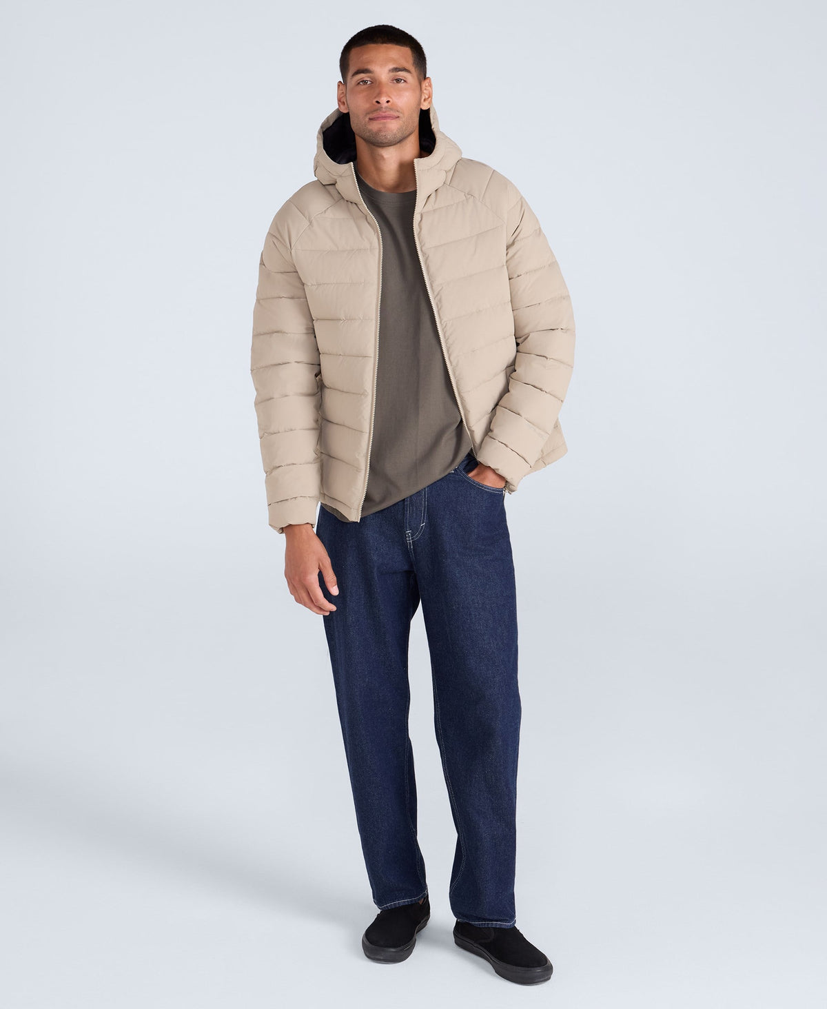 Light Cloud Mens Hooded Padded Jacket - Taupe