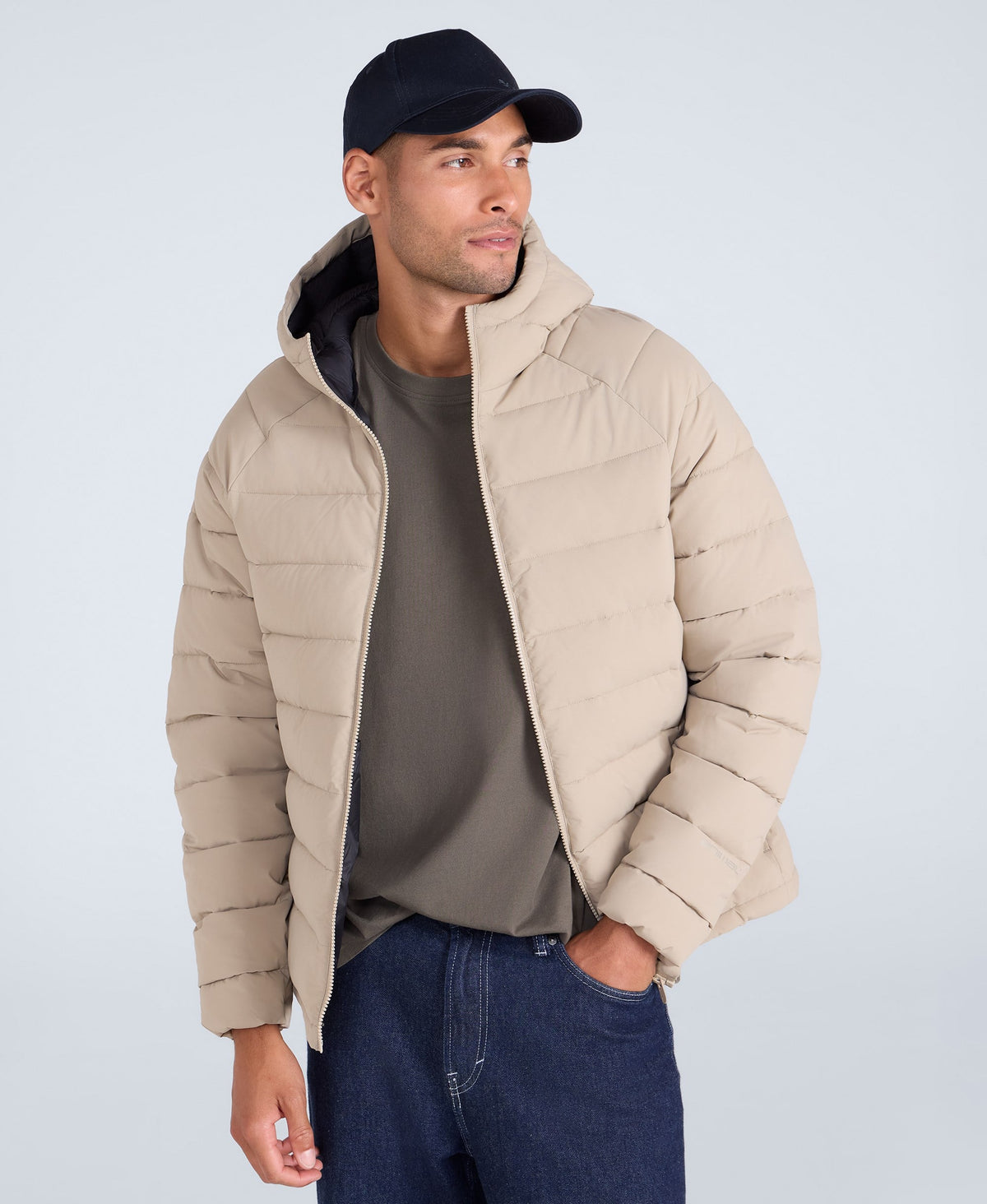 Light Cloud Mens Hooded Padded Jacket - Taupe