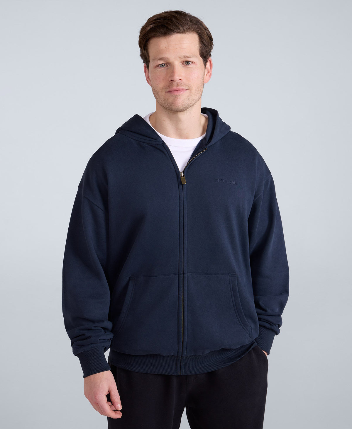Icon Mens Logo Zip Through Hoodie - Dark Blue
