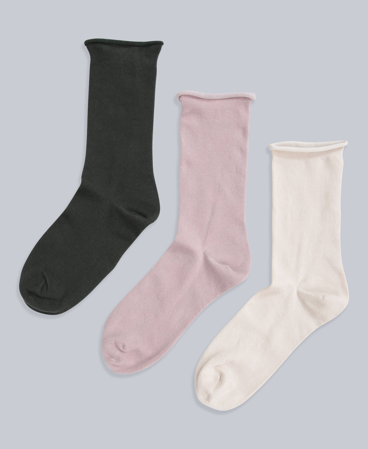 Isla Womens Roll Hem Mid Calf Socks- 3 Packs - Green