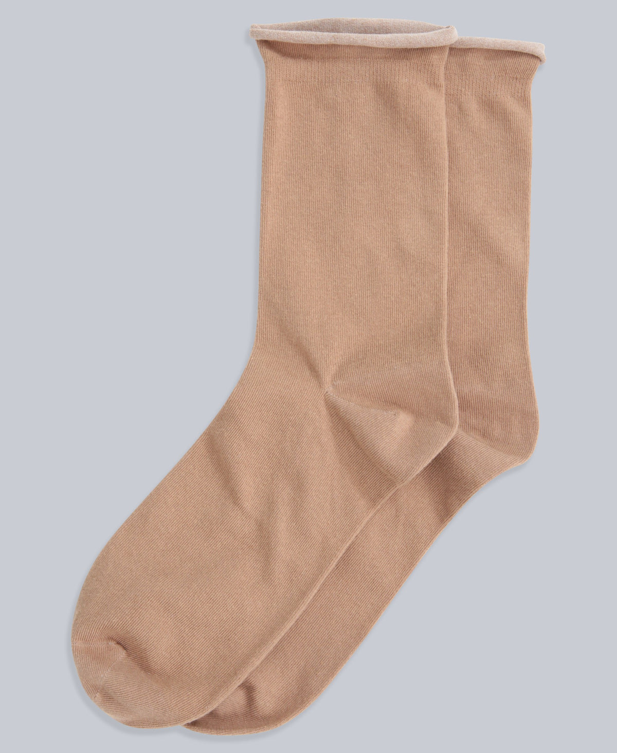 Isla Womens Roll Hem Mid Calf Socks- 3 Packs - Light Beige