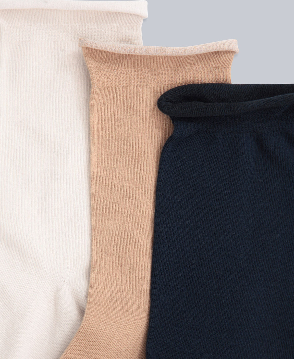 Isla Womens Roll Hem Mid Calf Socks- 3 Packs - Light Beige