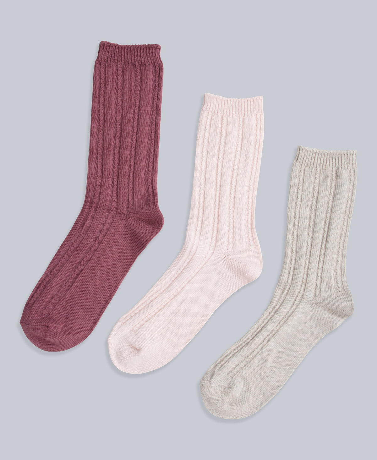Willow Womens Twisted Ribbed Socks- 3 Pack - Light Pink
