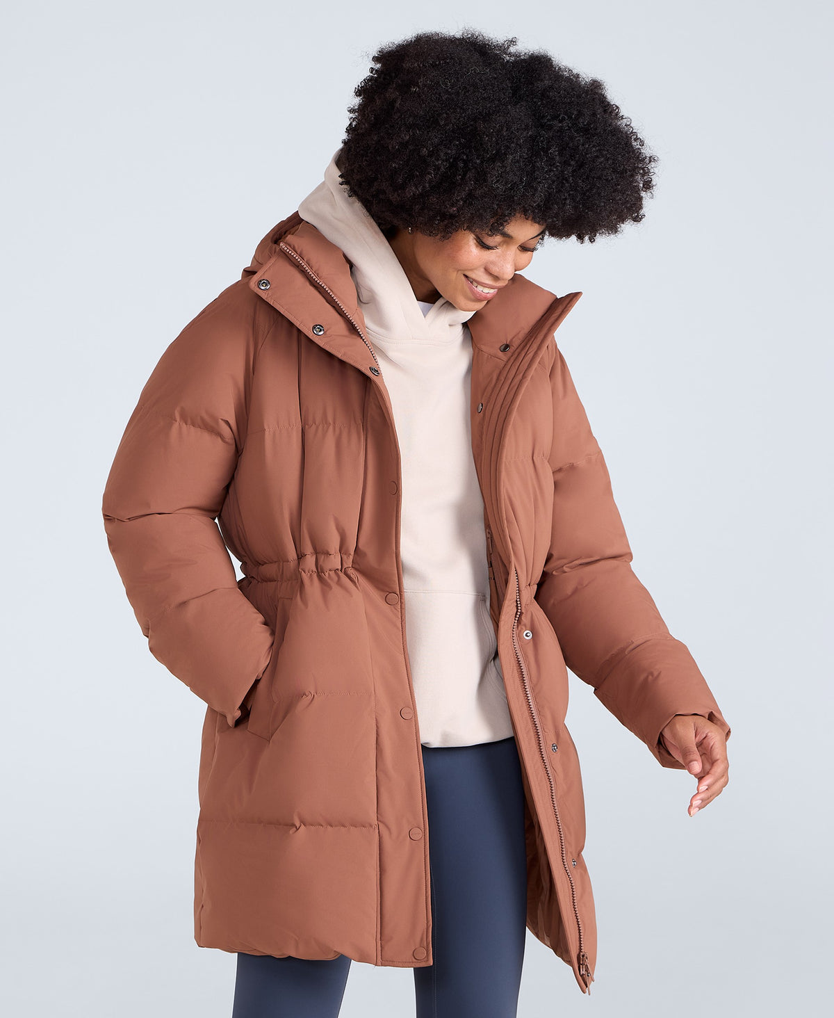 Maggie Womens Waisted Baffle Coat - Rust