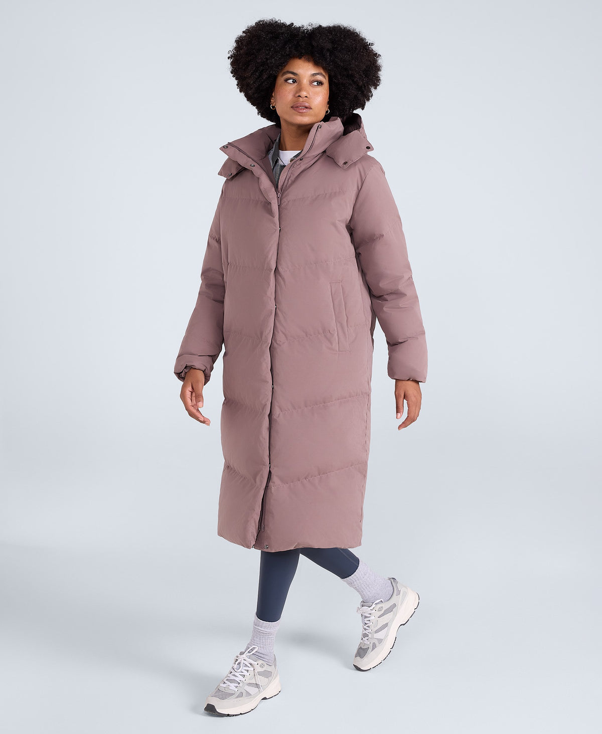 Tess Womens Long Line Down Jacket - Taupe