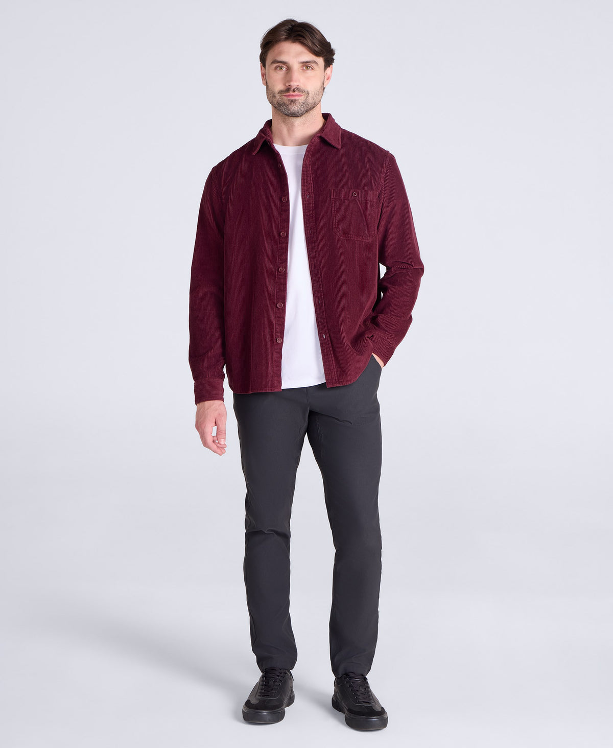 Lewis Mens Cord Shirt - Burgundy
