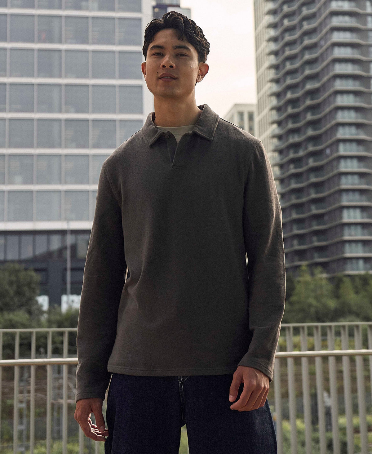 Ollie Mens Long Sleeve Polo - Khaki