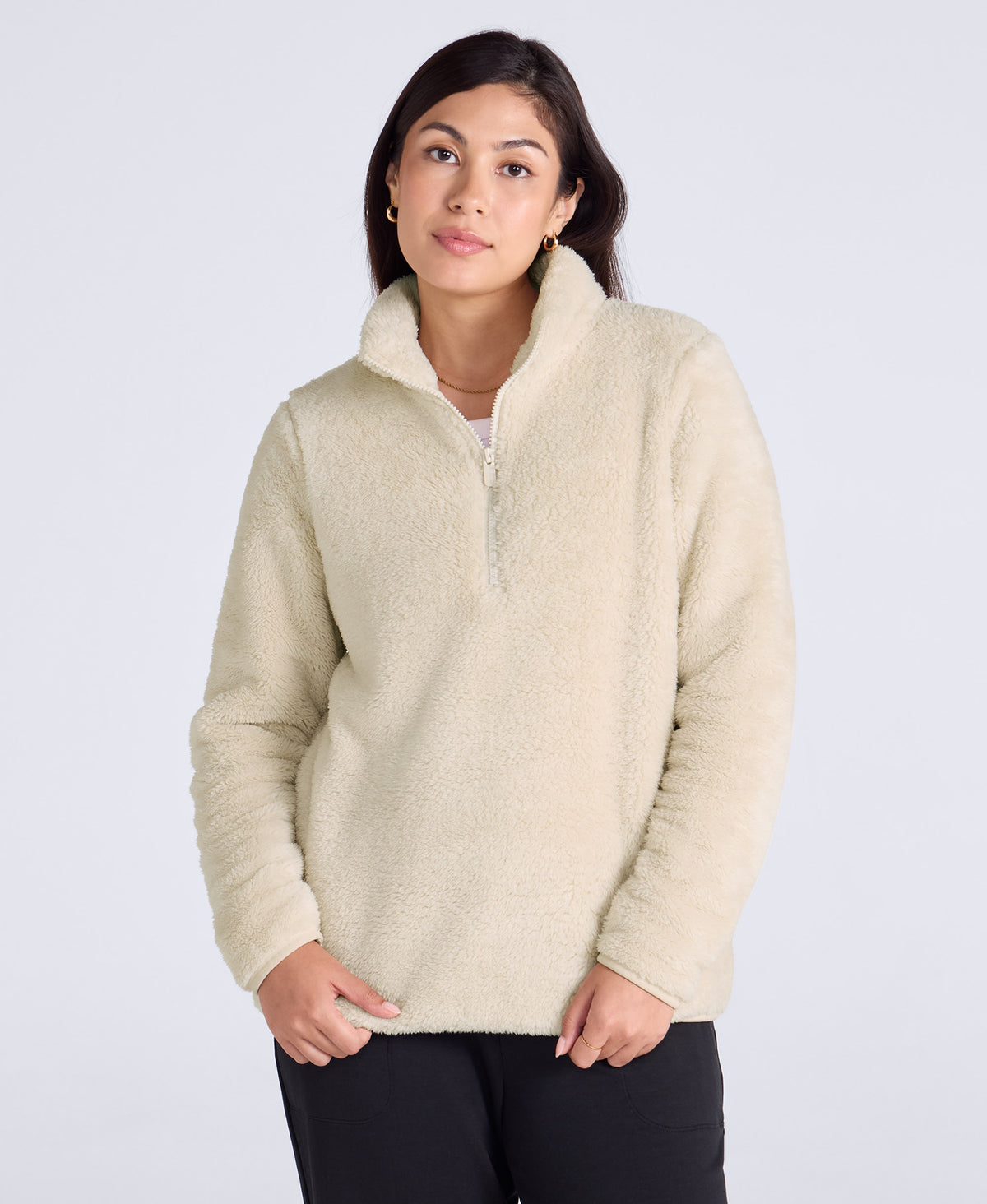 Teddy Womens Half Zip Fleece - Beige