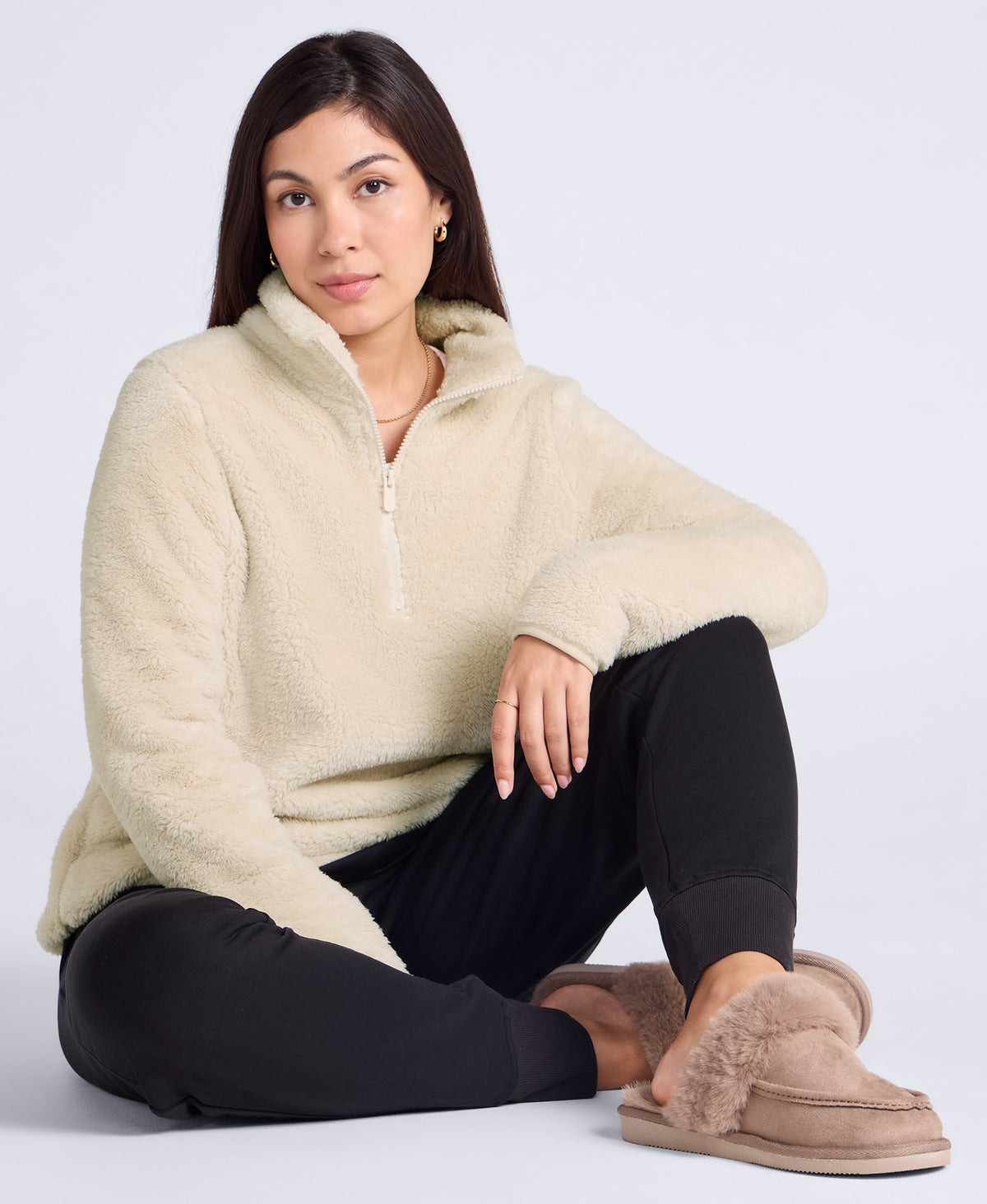 Teddy Womens Half Zip Fleece - Beige