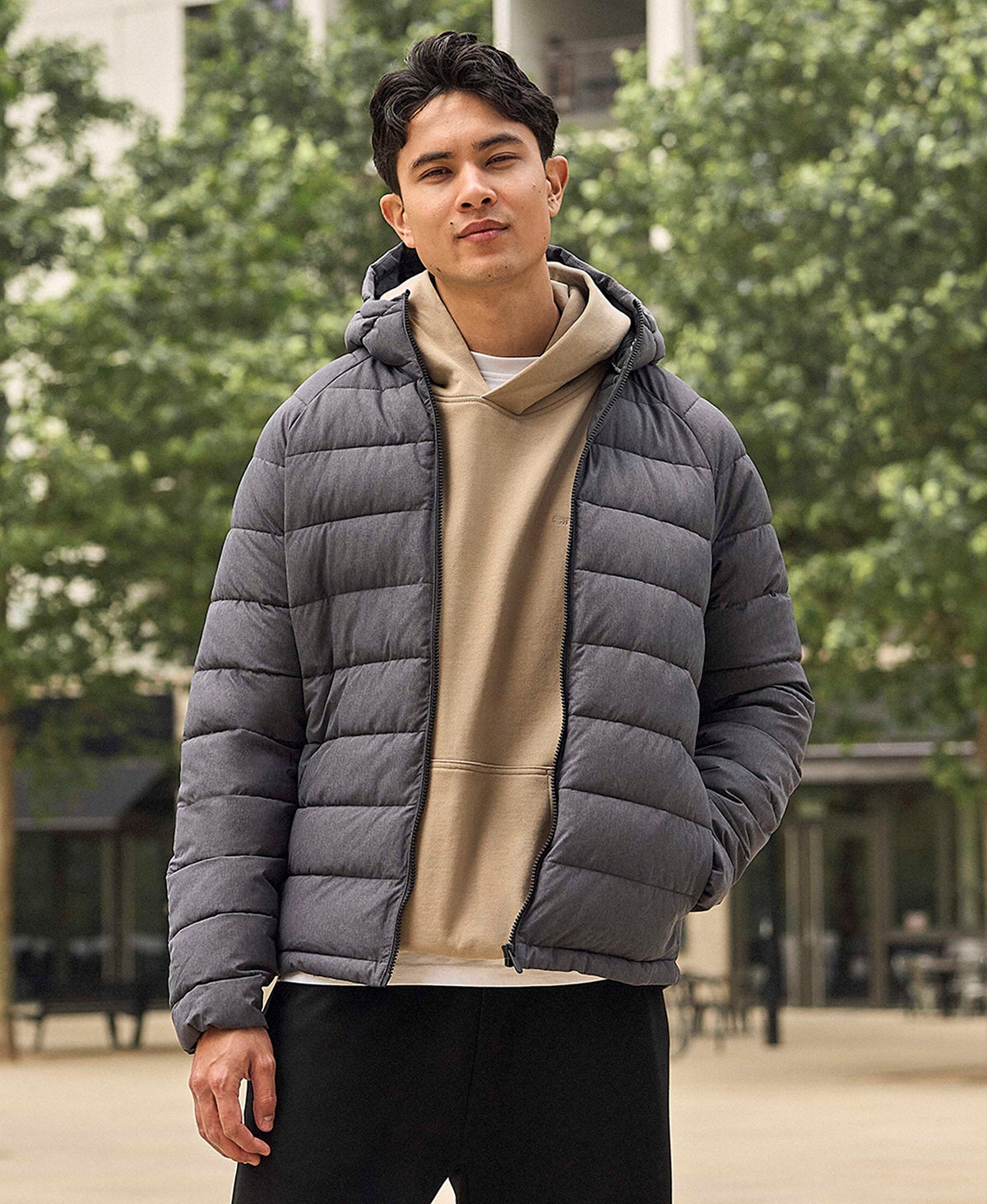 Light Cloud Cosi Marl Hooded Mens Padded Jacket - Charcoal