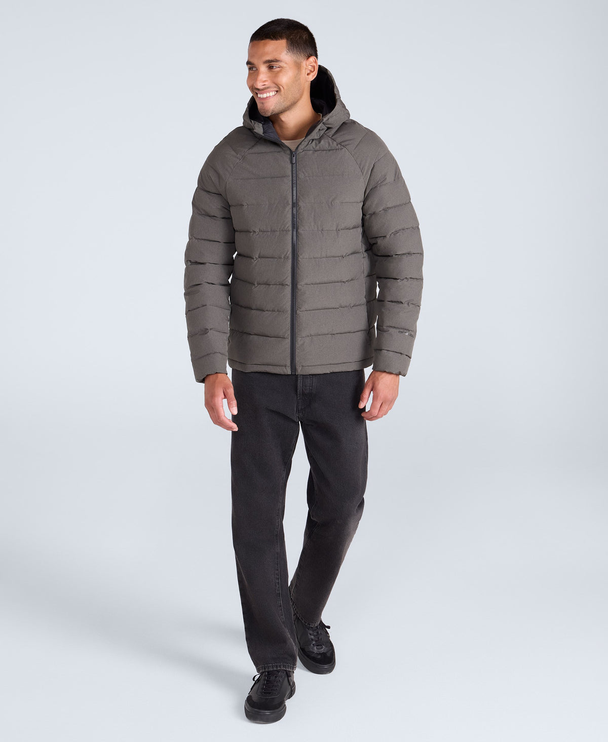 Cloud Marl Mens Hooded Padded Jacket - Khaki
