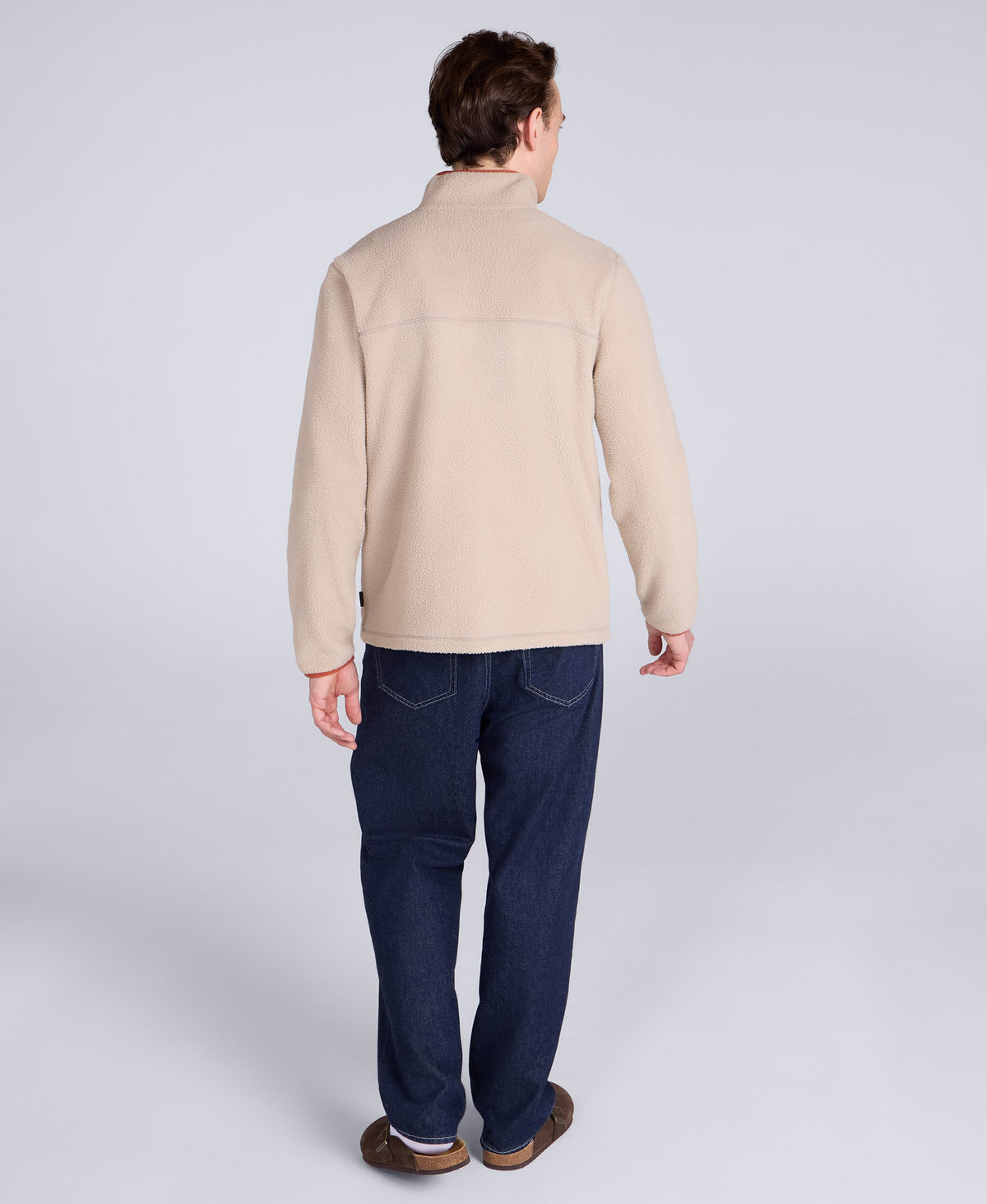 Alfie Mens Borg Contrast Trim Half Zip Fleece - Light Beige
