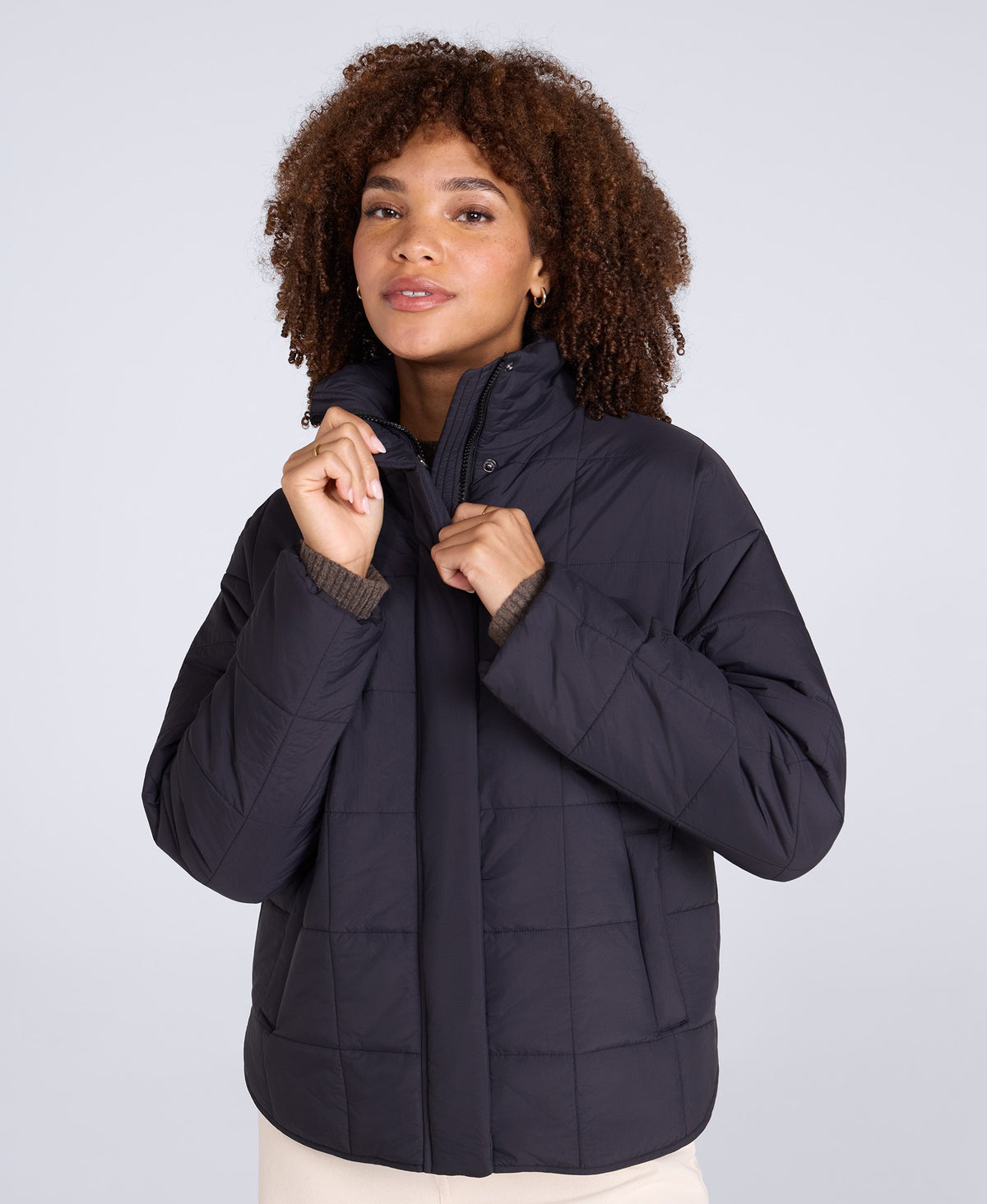 Nina Womens Grid Quilt Padded Jacket - Black