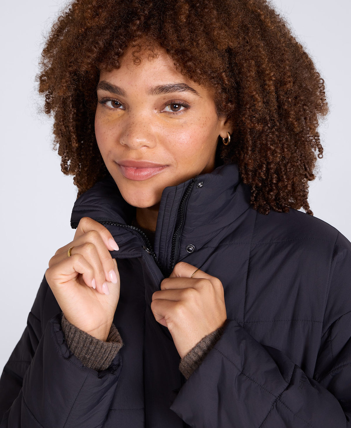 Nina Womens Grid Quilt Padded Jacket - Black