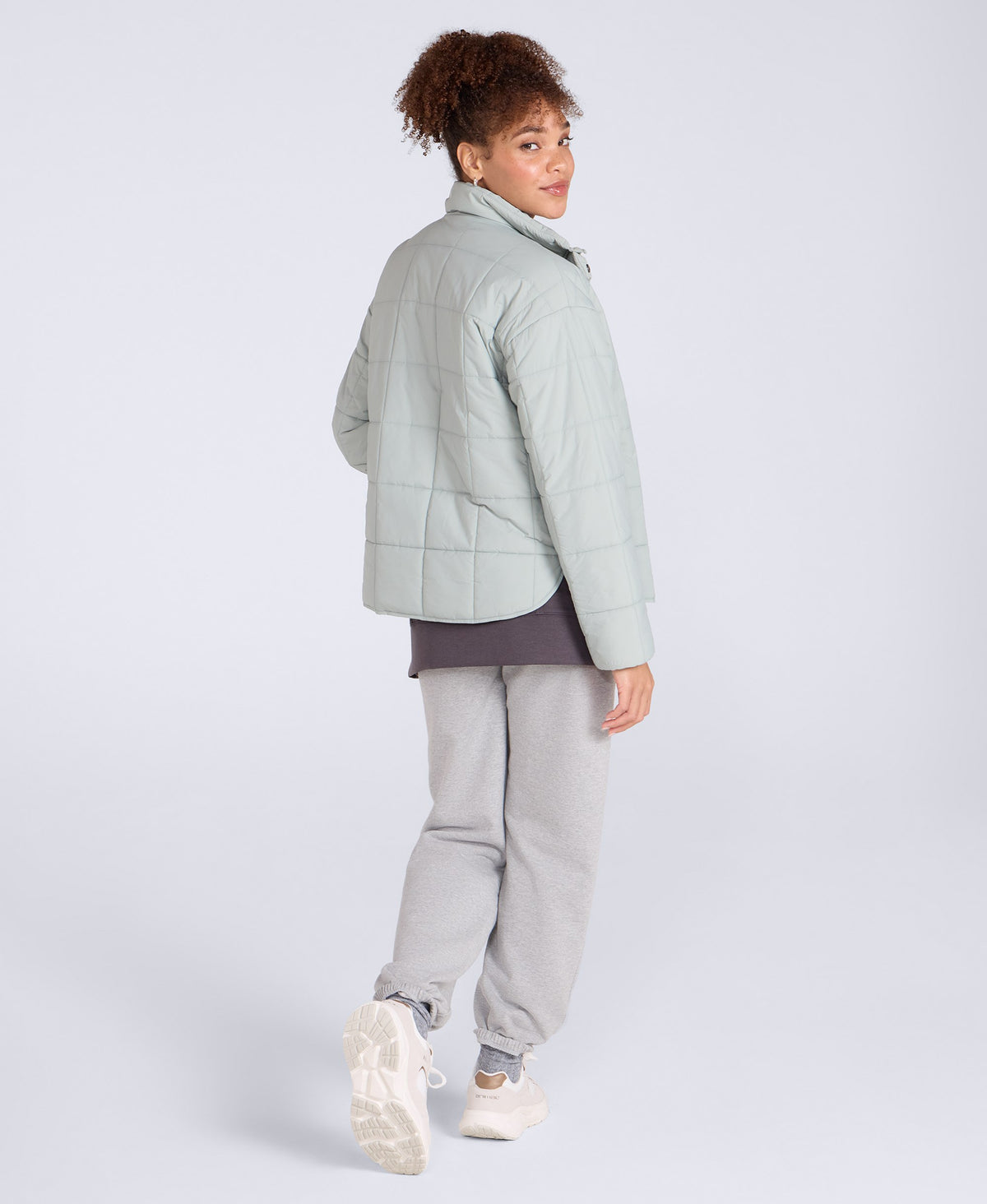 Nina Womens Grid Quilt Padded Jacket - Mint
