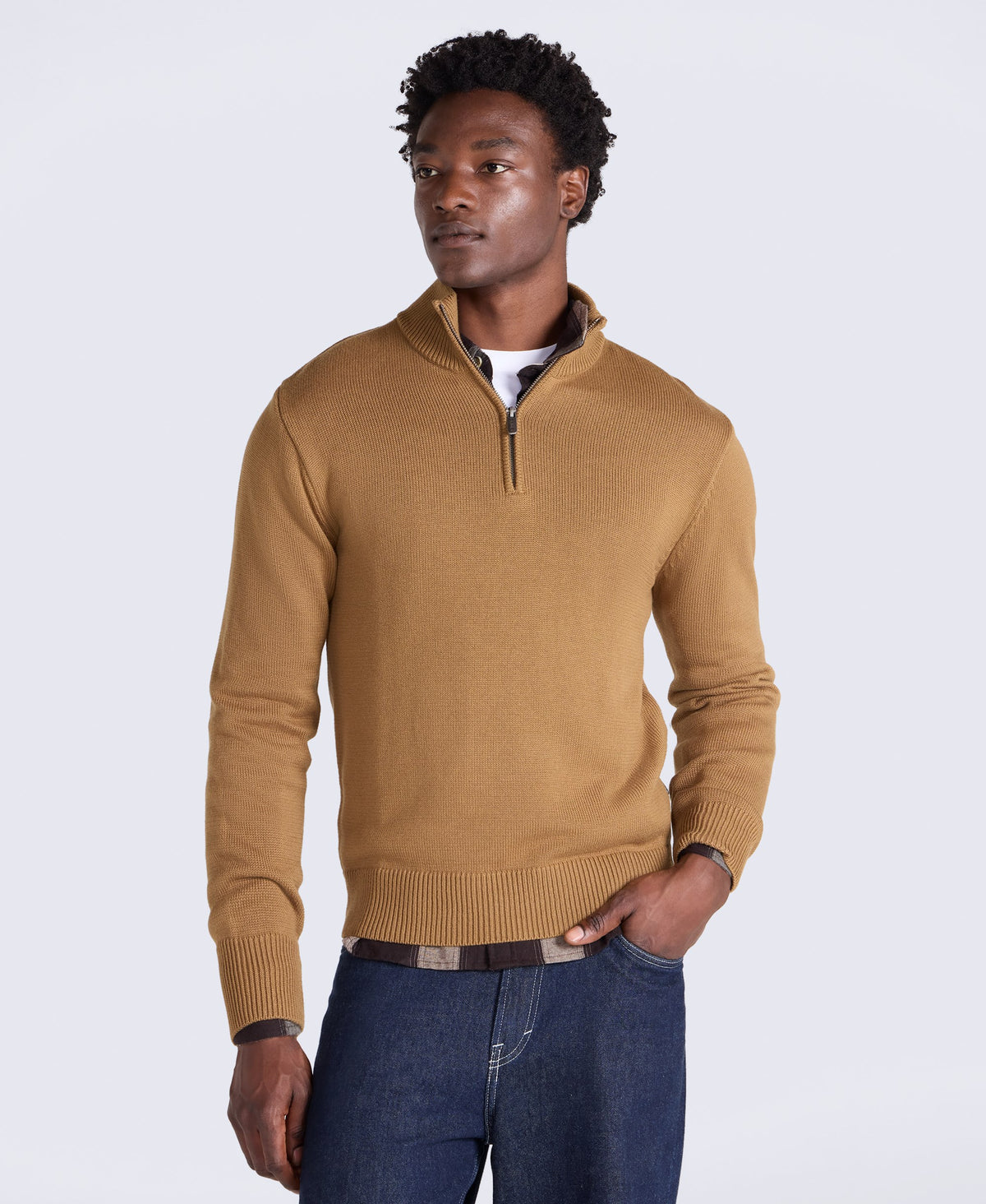Mens Ribbed Quarter Zip Jumper - Mustard
