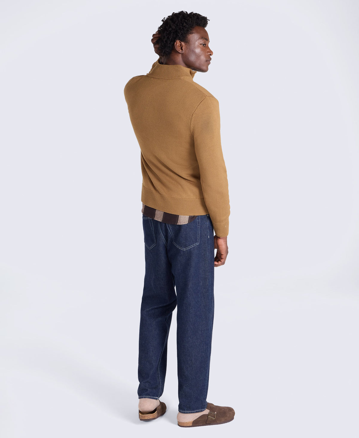 Mens Ribbed Quarter Zip Jumper - Mustard
