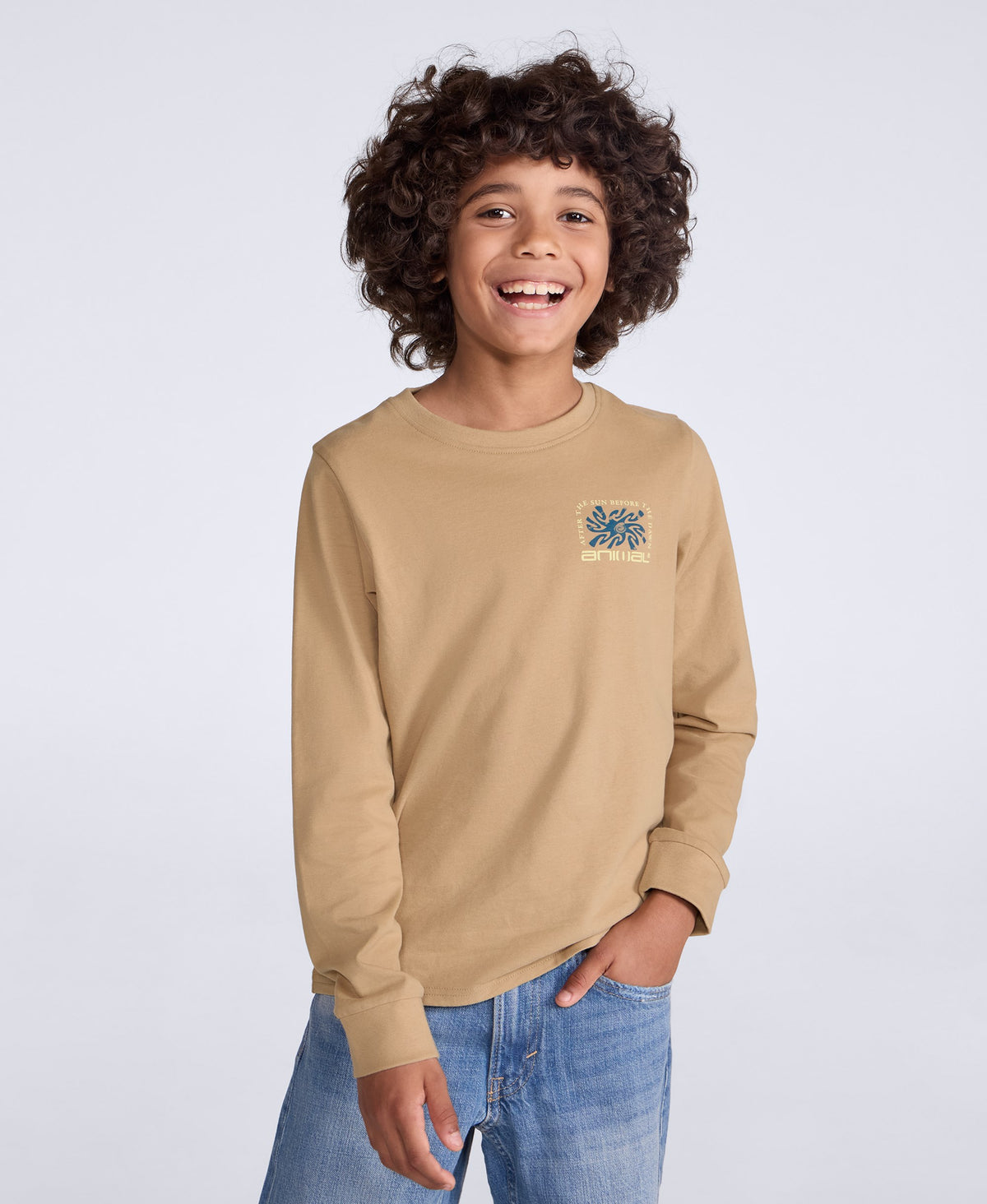 Kids Graphic Long Sleeve Tommy T-Shirt - Tan