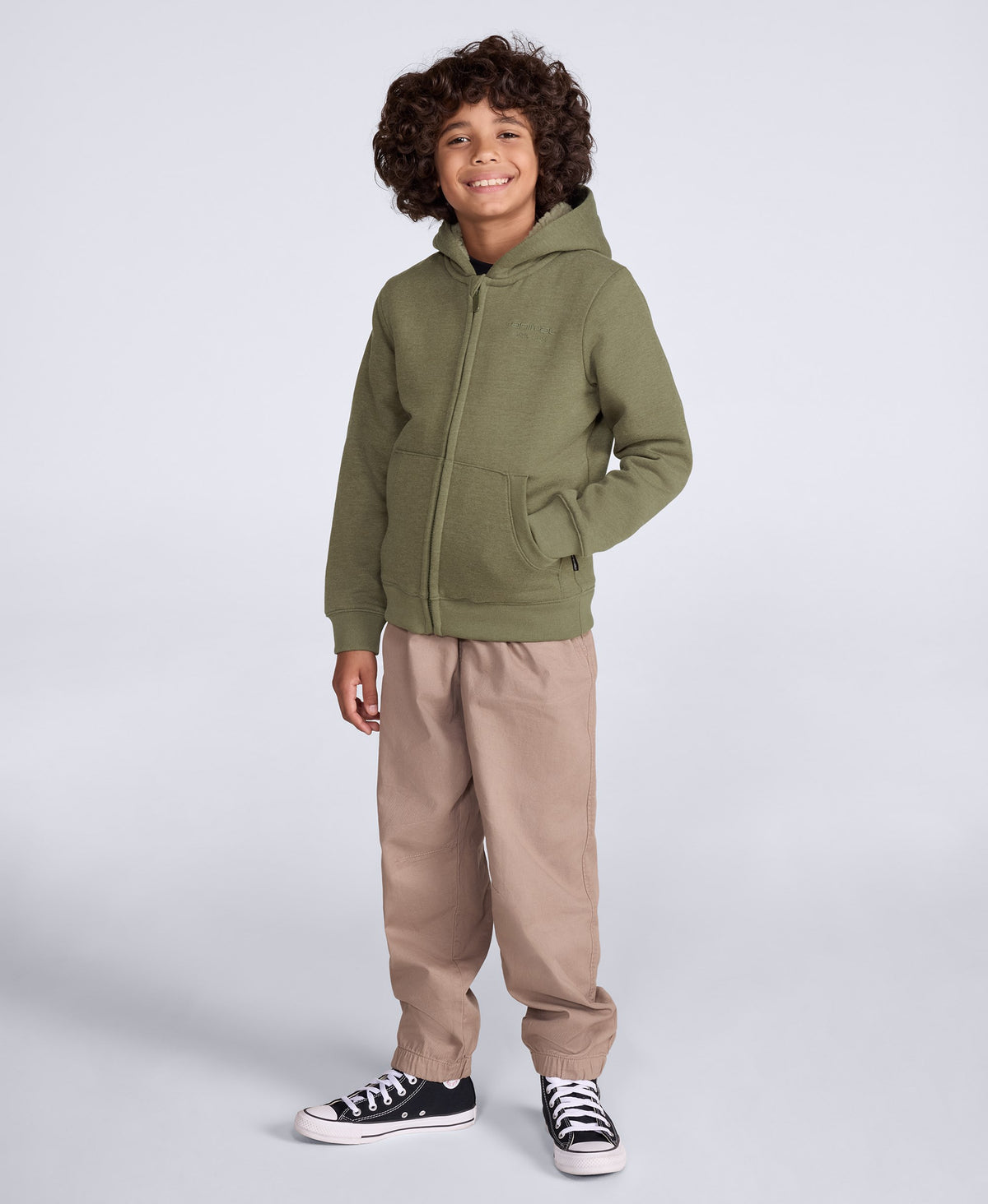 Samuel Fur Lined Kids Full Zip Hoodie - Khaki