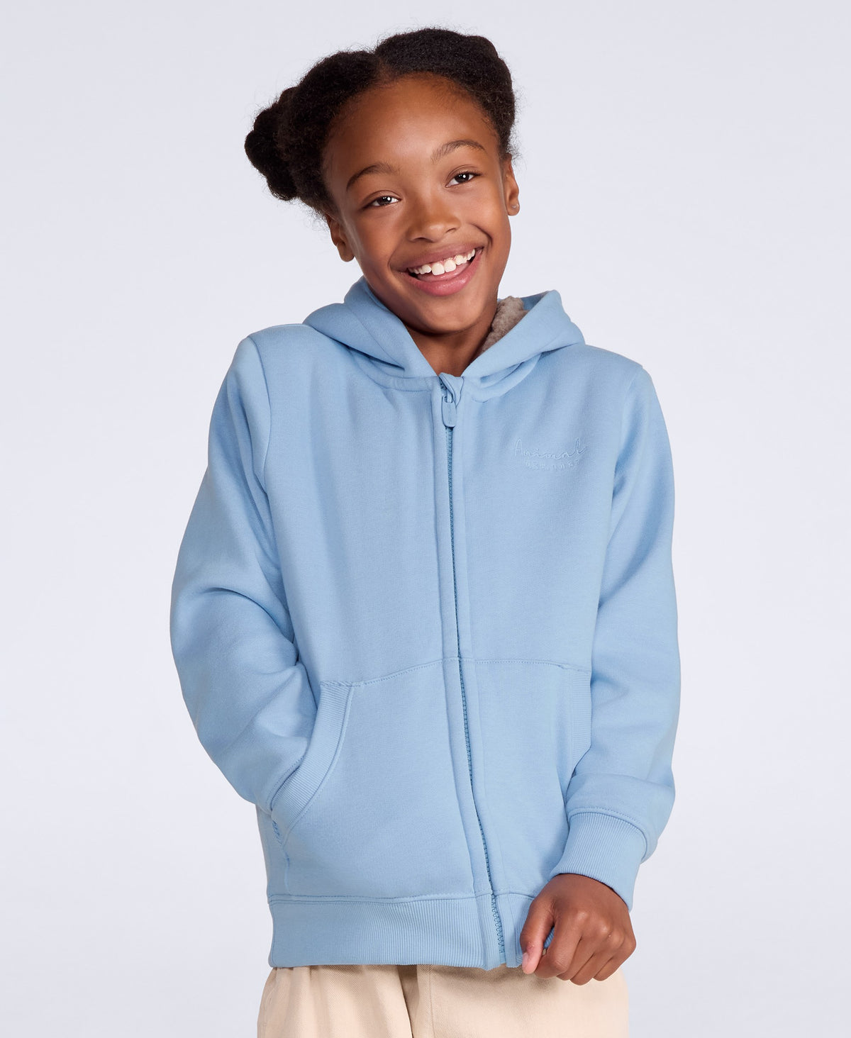 Zuri Fur Lined Kids Full Zip Hoodie - Blue