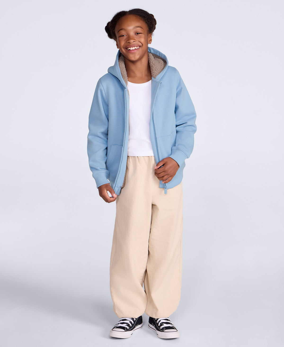 Zuri Fur Lined Kids Full Zip Hoodie - Blue