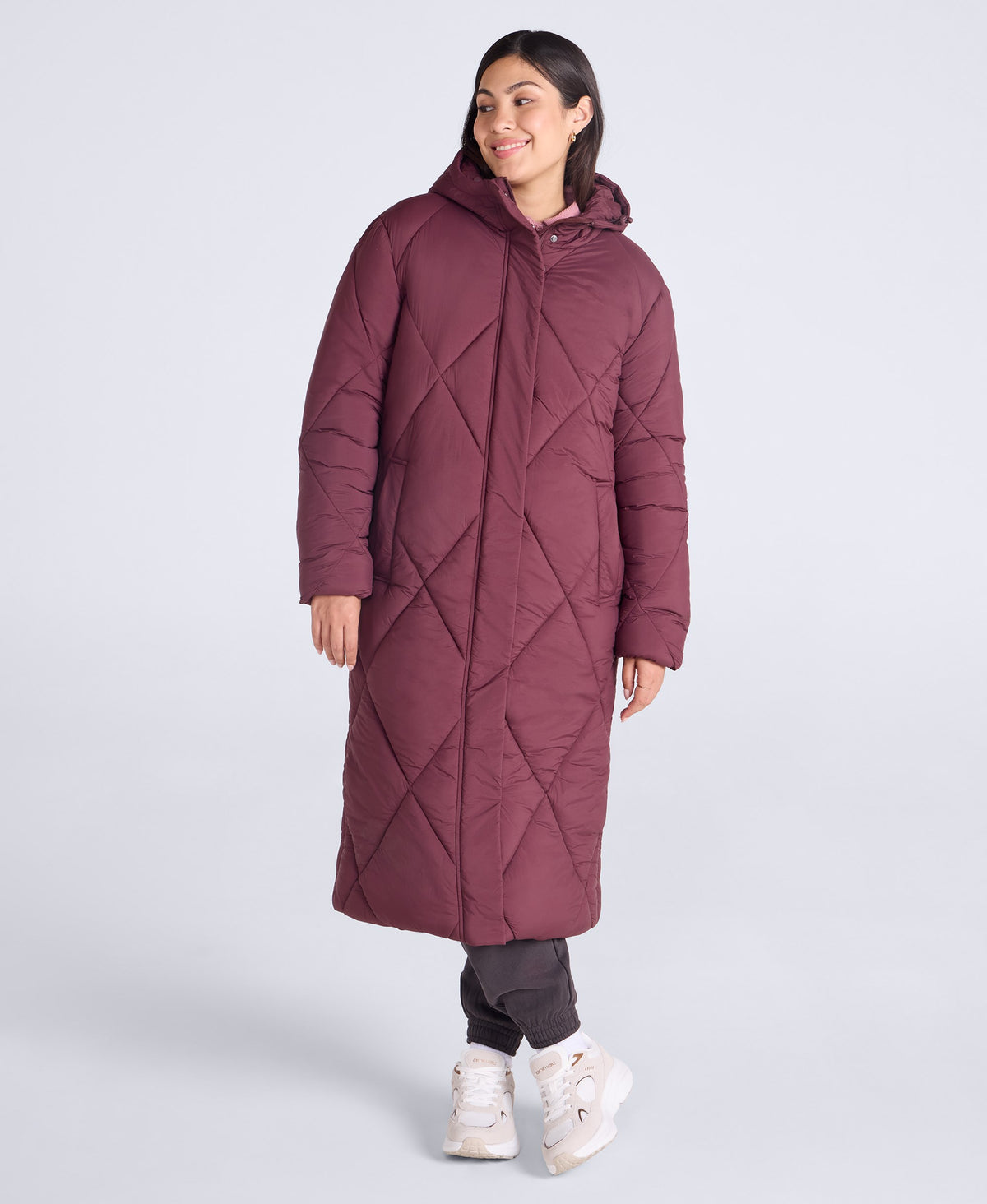 Cindy Womens Long Padded Coat - Burgundy