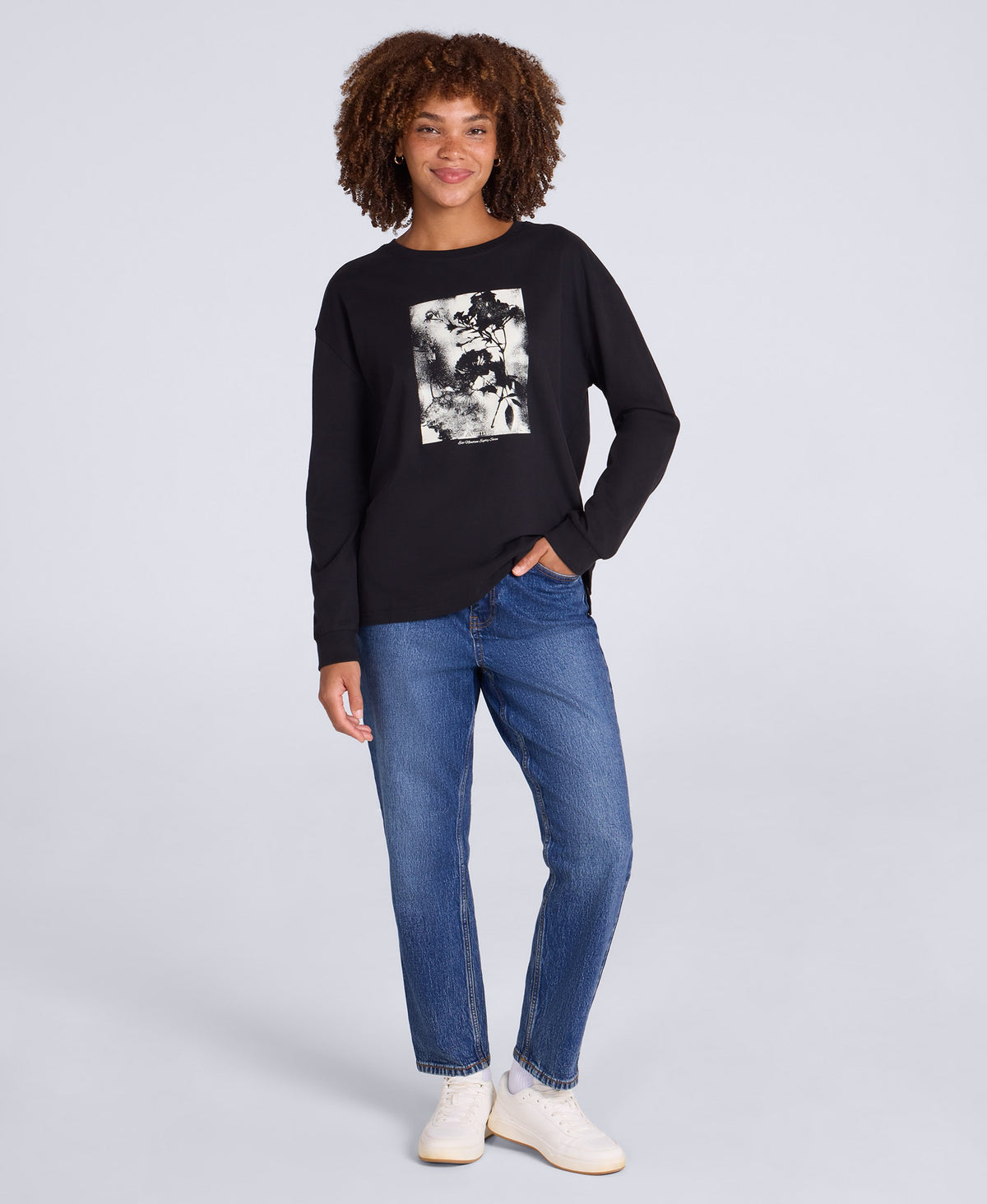 Tamsin Womens Long Sleeve Graphic T Shirt - Black