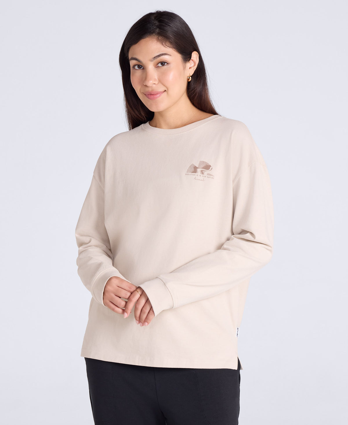 Tamsin Womens Long Sleeve Graphic T Shirt - Off White