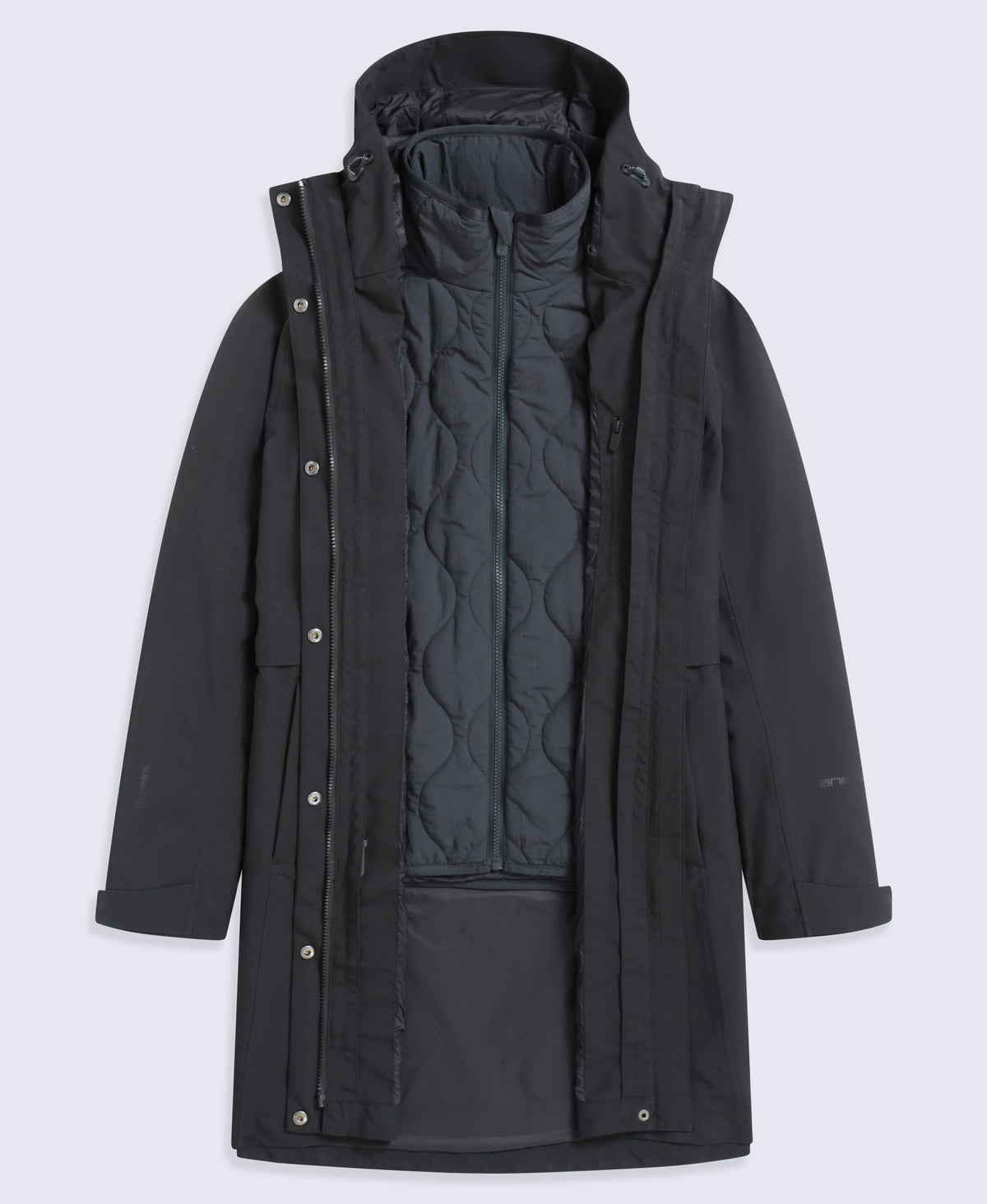 Luna Womens 3 in 1 Long Waterproof Jacket - Black