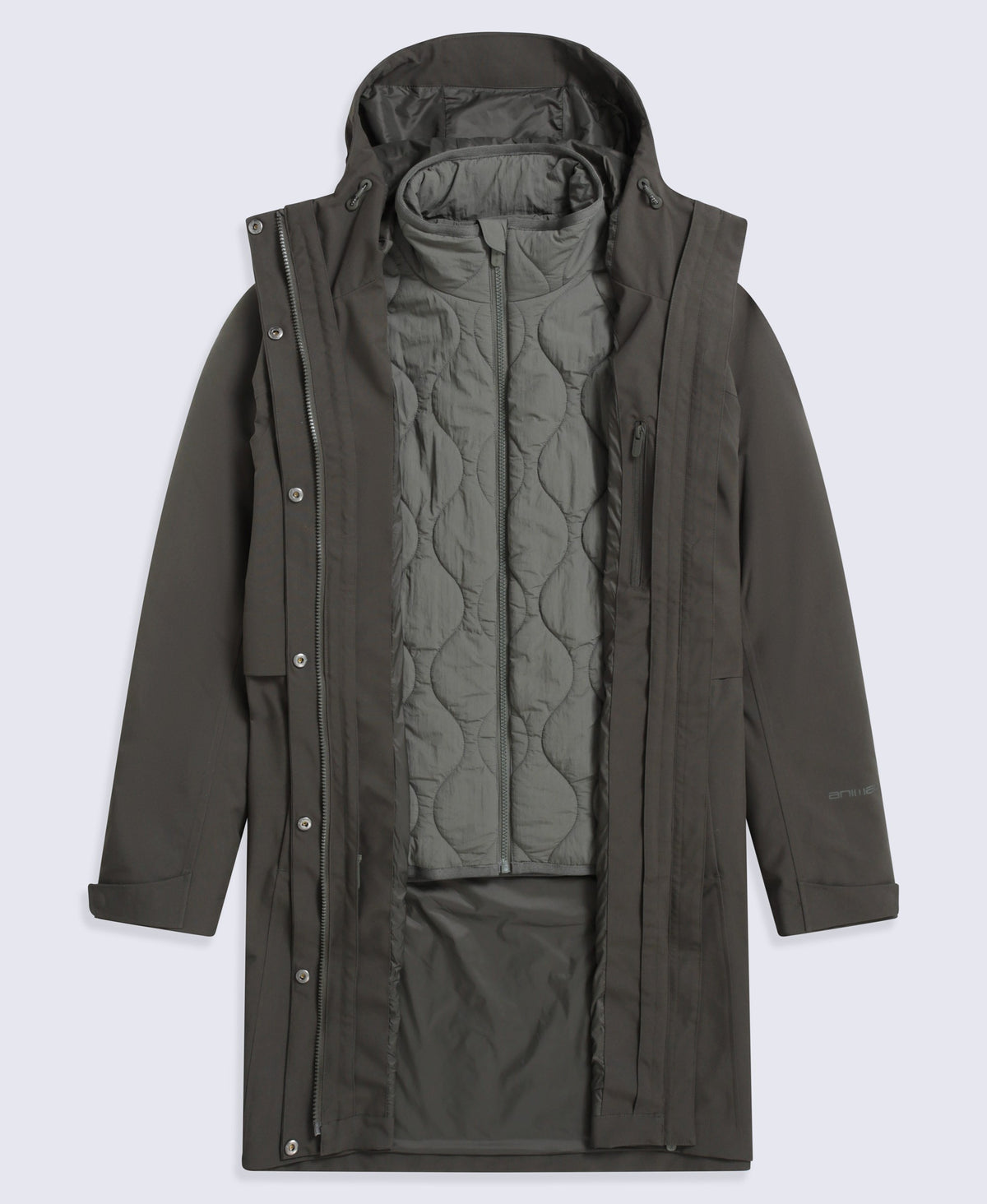 Luna Womens 3 in 1 Long Waterproof Jacket - Khaki