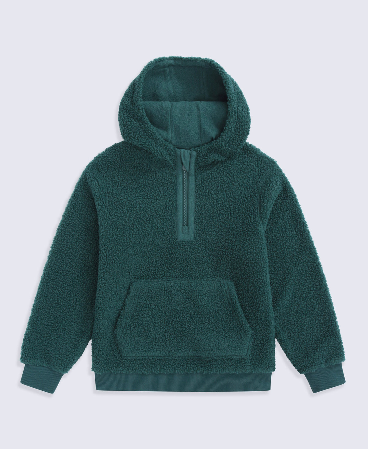 Etta Kids Half Zip Borg Hoodie - Dark Green