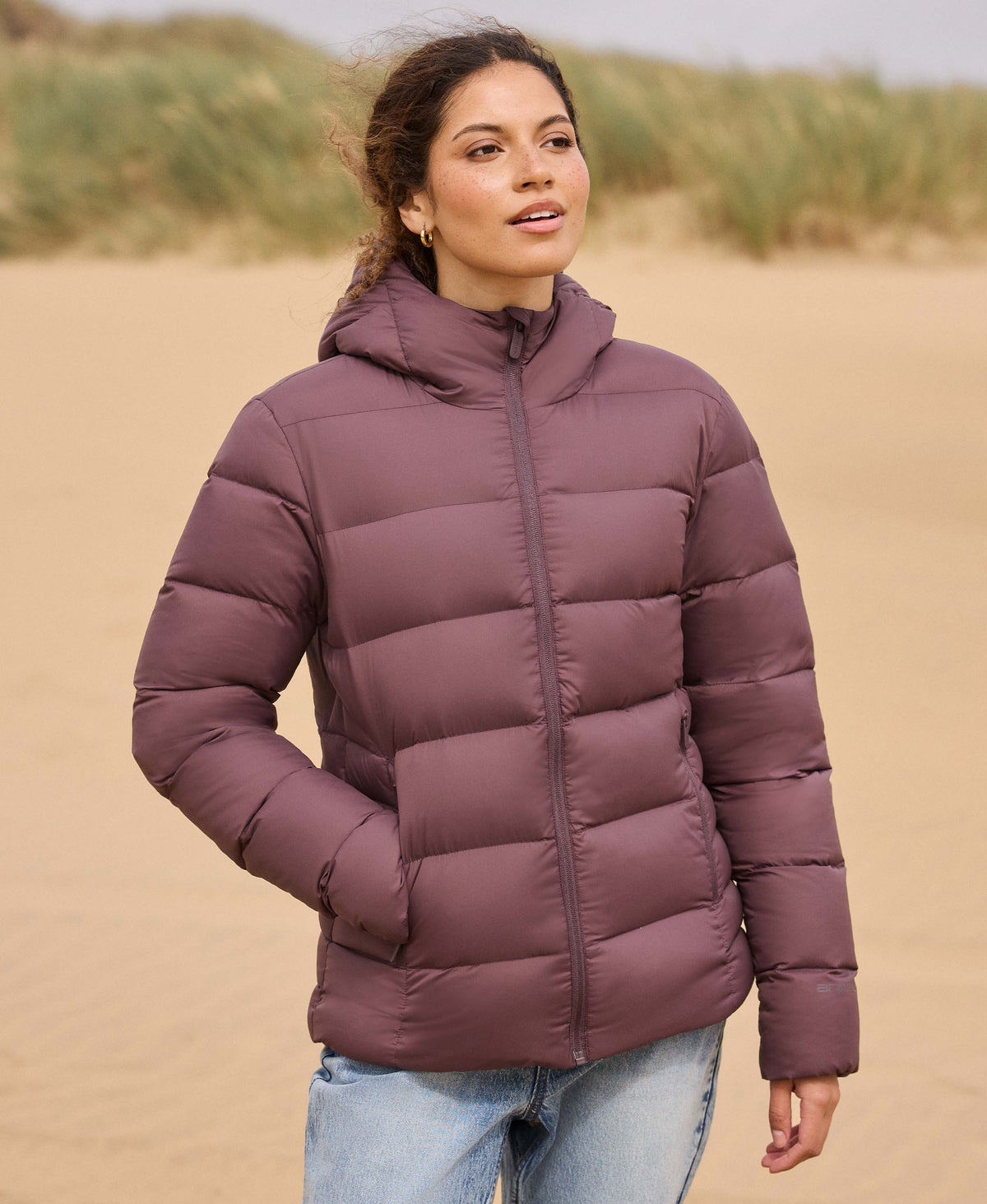 Stratus Womens Hooded Extreme Down Packable Jacket - Dark Purple