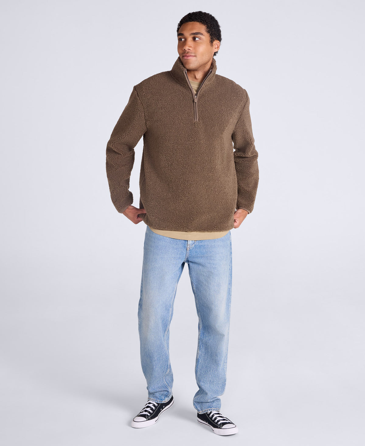 Blake Mens Boucle Half Zip Fleece - Dark Beige