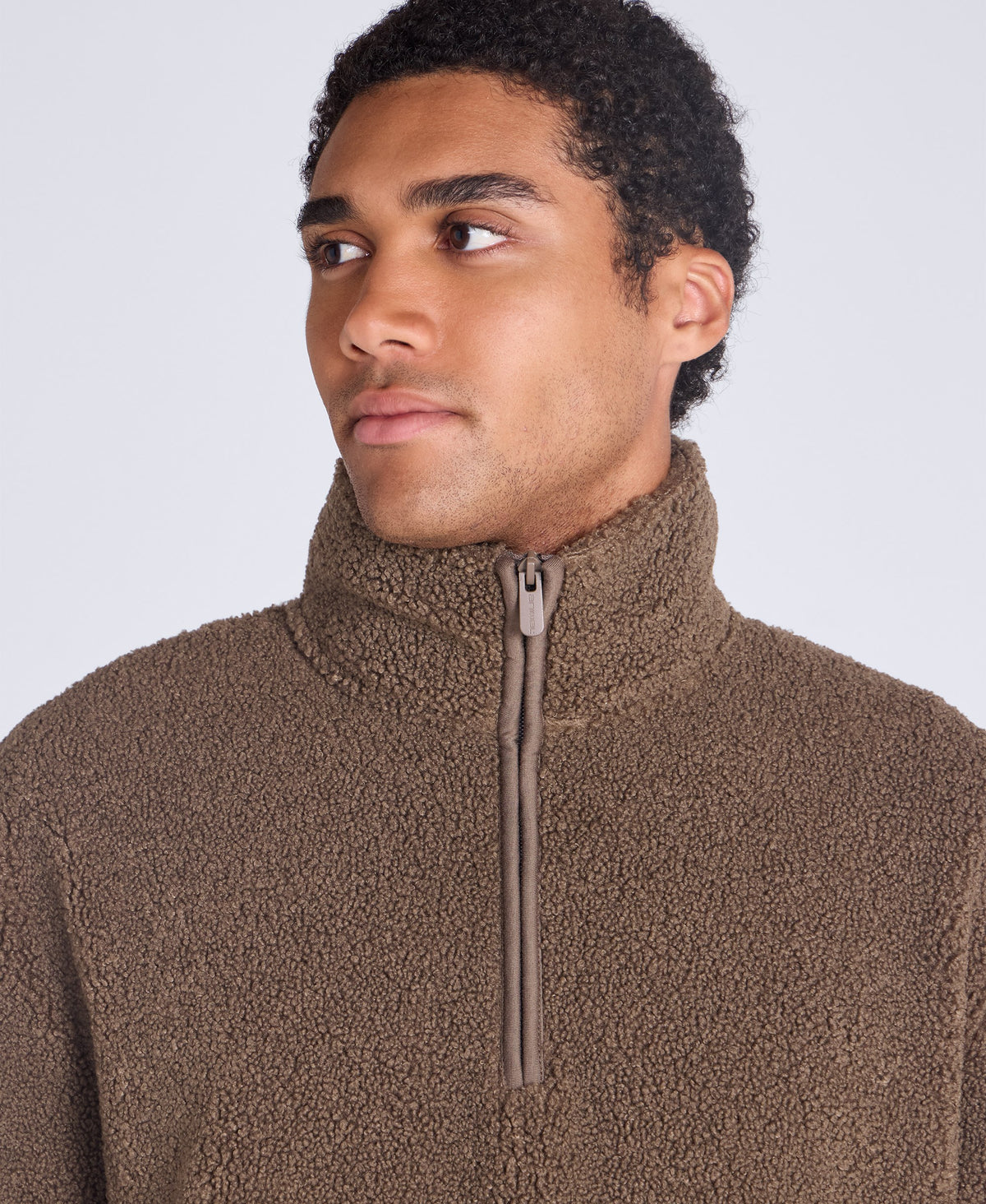 Blake Mens Boucle Half Zip Fleece - Dark Beige