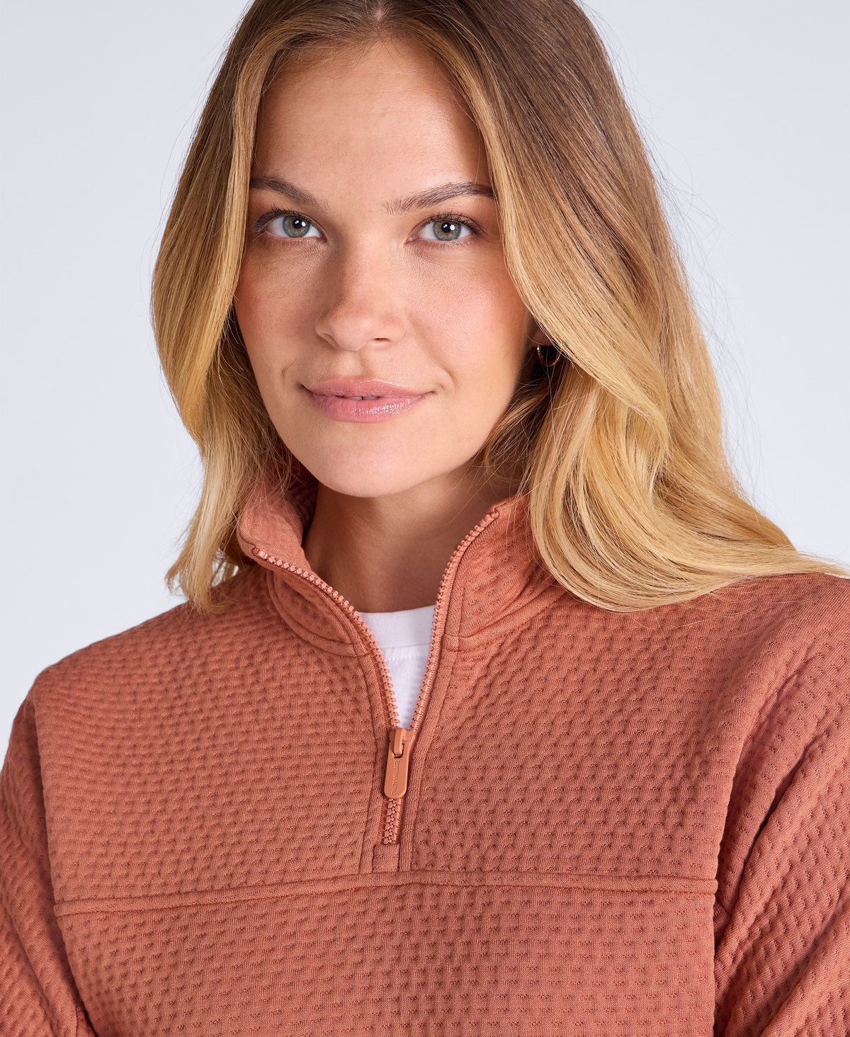 Dani Dimple Womens Half Zip Texture Fleece - Rust