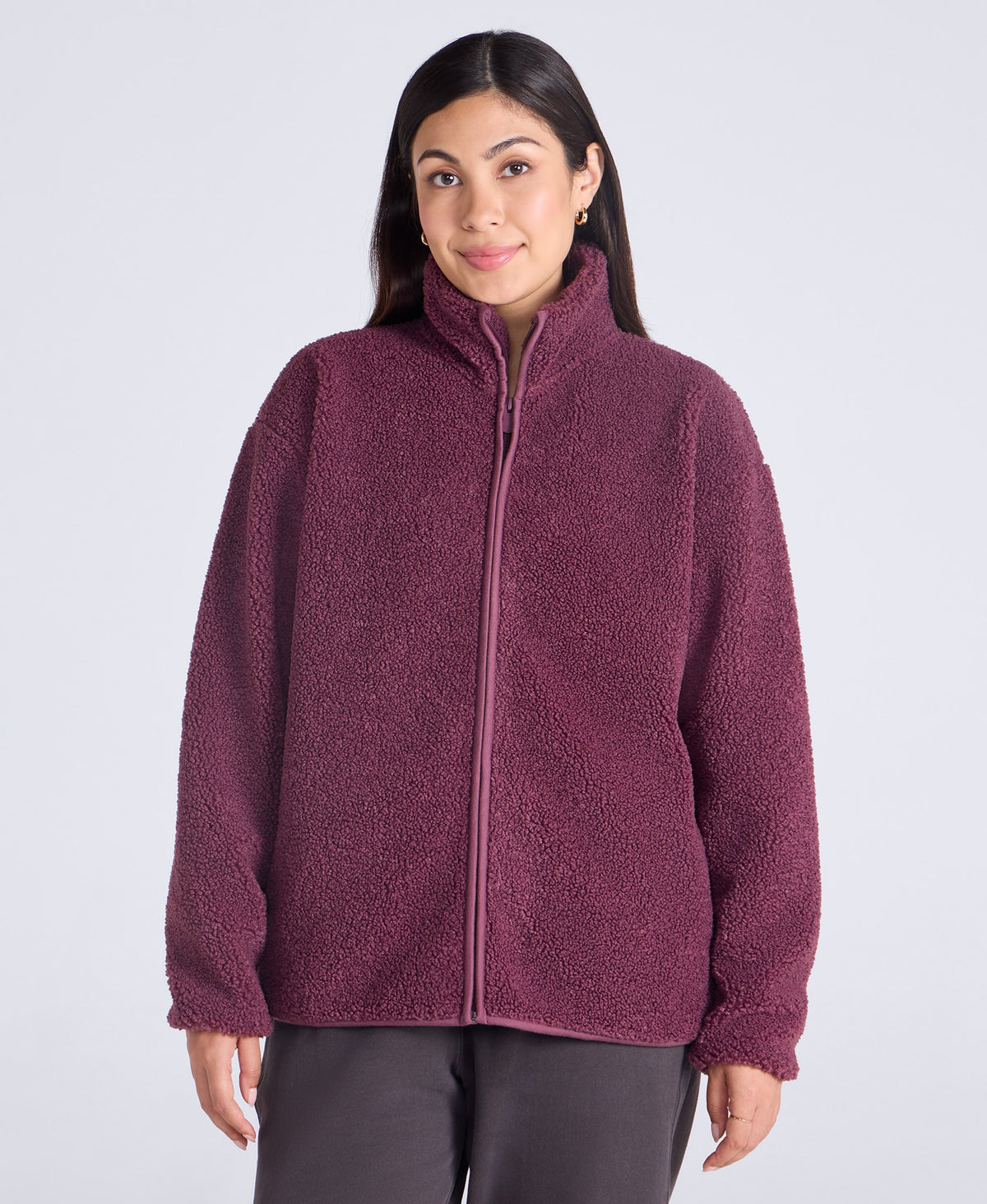 Womens Blake Boucle Full Zip Fleece - Burgundy