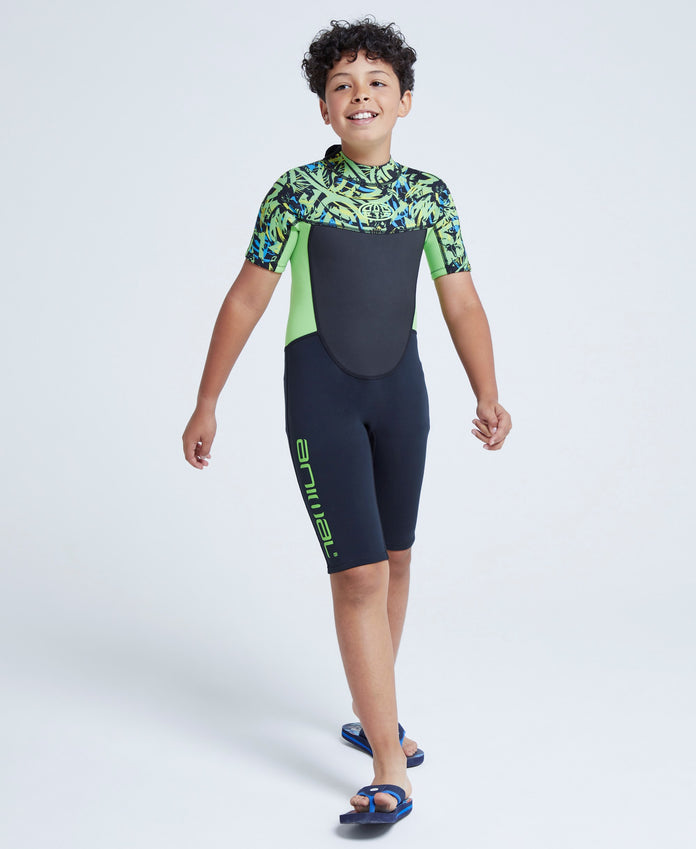 Waves Kids Printed Shorty Wetsuit - Green