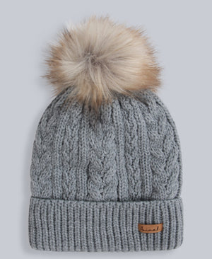 Becky Womens Sherpa Lined Pom Beanie - Grey