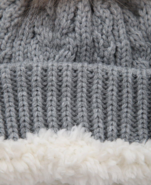 Becky Womens Sherpa Lined Pom Beanie - Grey